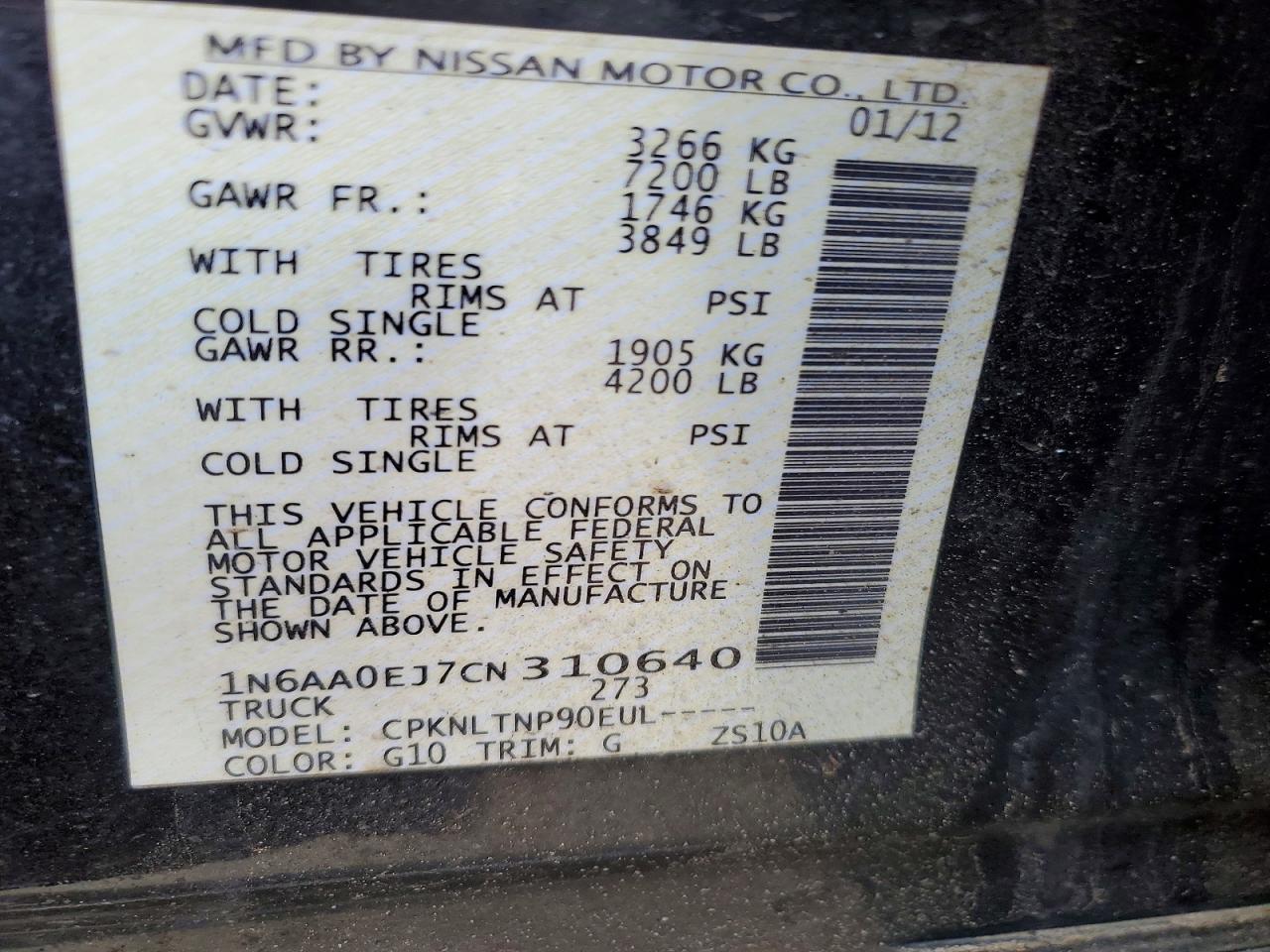 2012 Nissan TITAN VIN 1N6AA0EJ7CN310640 photo 12