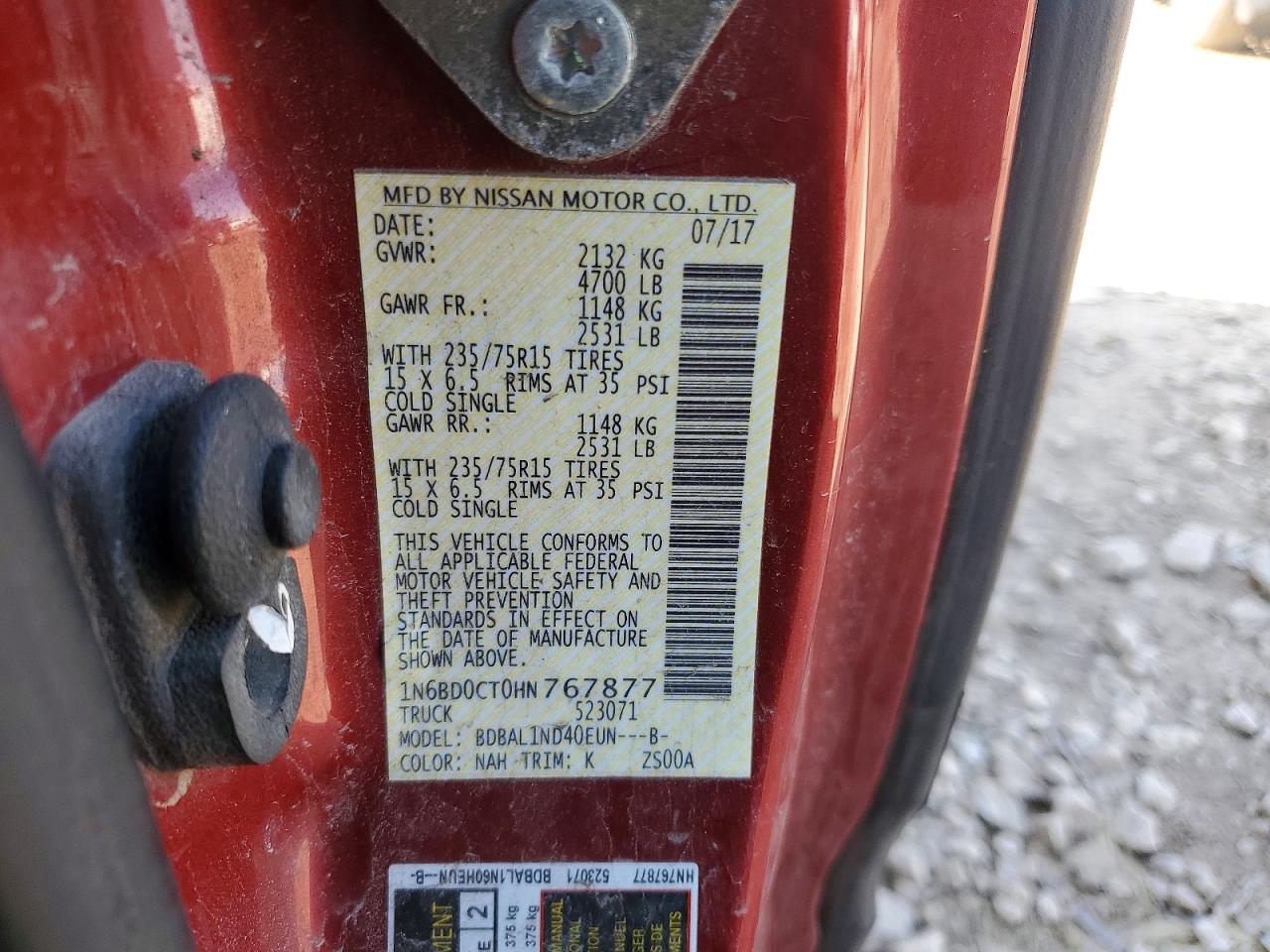 2017 NISSAN Frontier VIN 1N6BD0CT0HN767877 photo 12