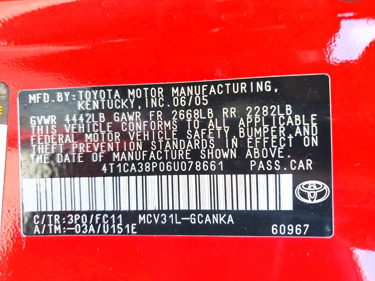 2006 Toyota Camry sola VIN 4T1CA38P06U078661 photo 12
