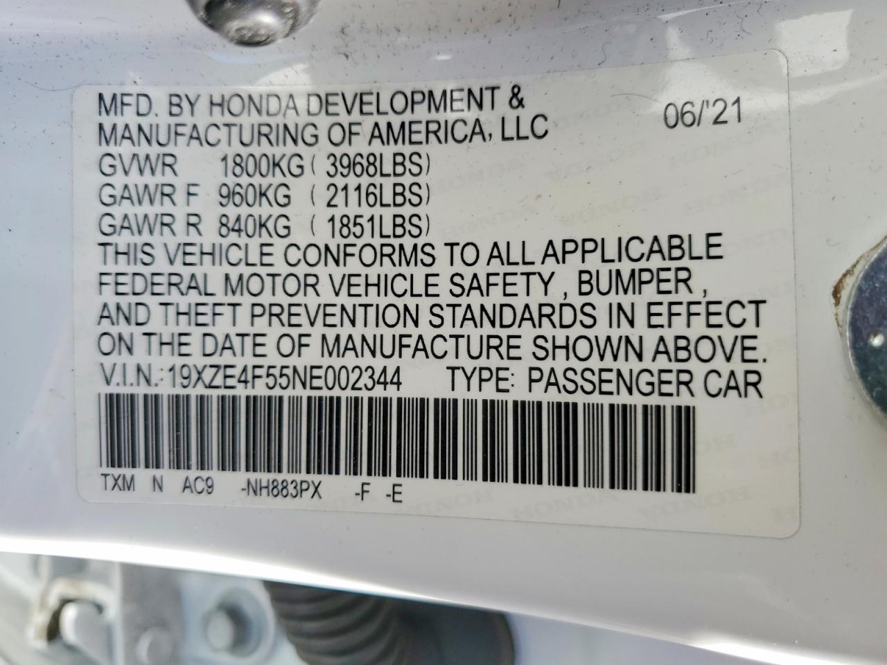 2022 Honda Insight VIN 19XZE4F55NE002344 photo 12