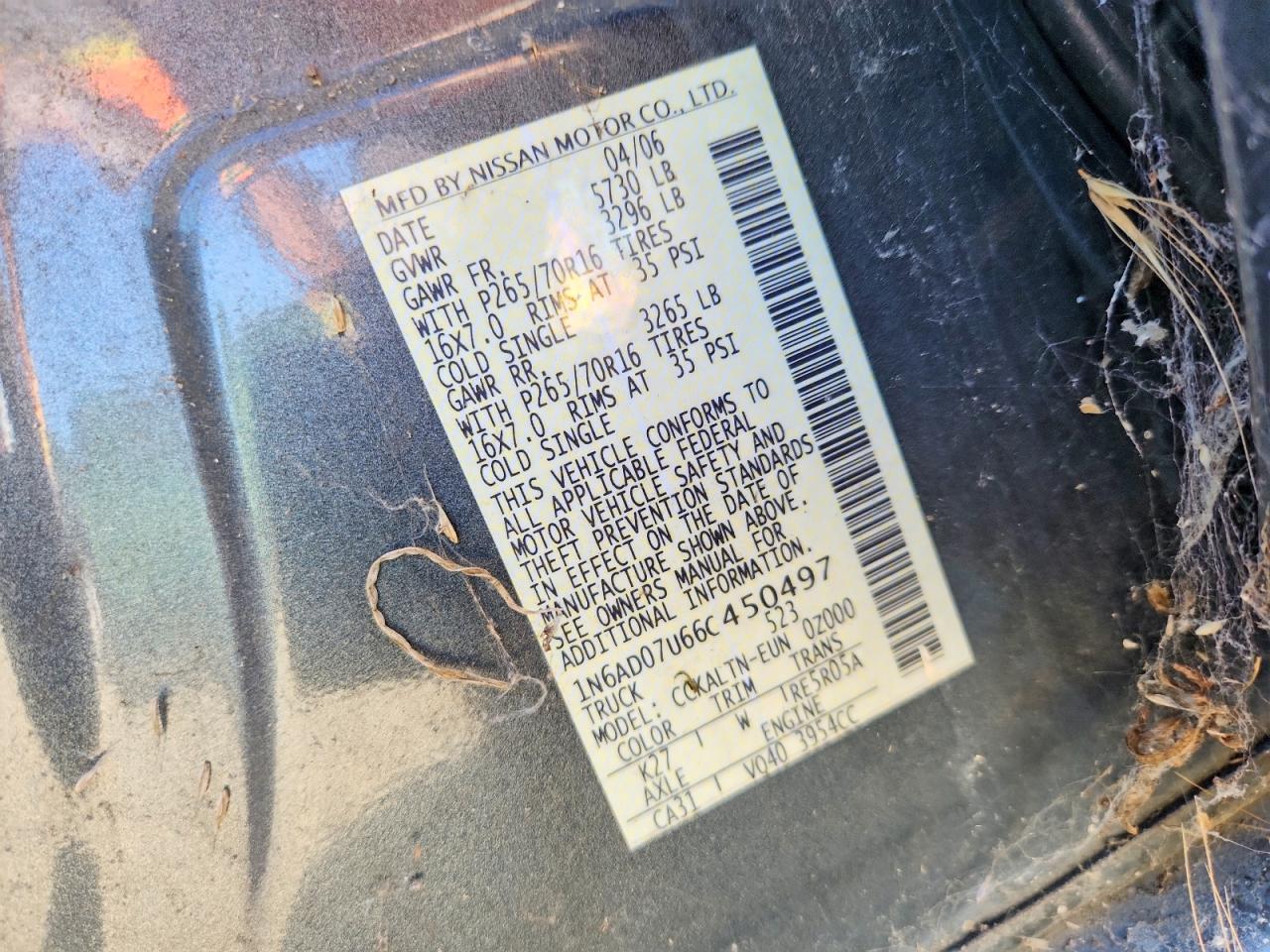 2006 Nissan Frontier VIN 1N6AD07U66C450497 photo 12