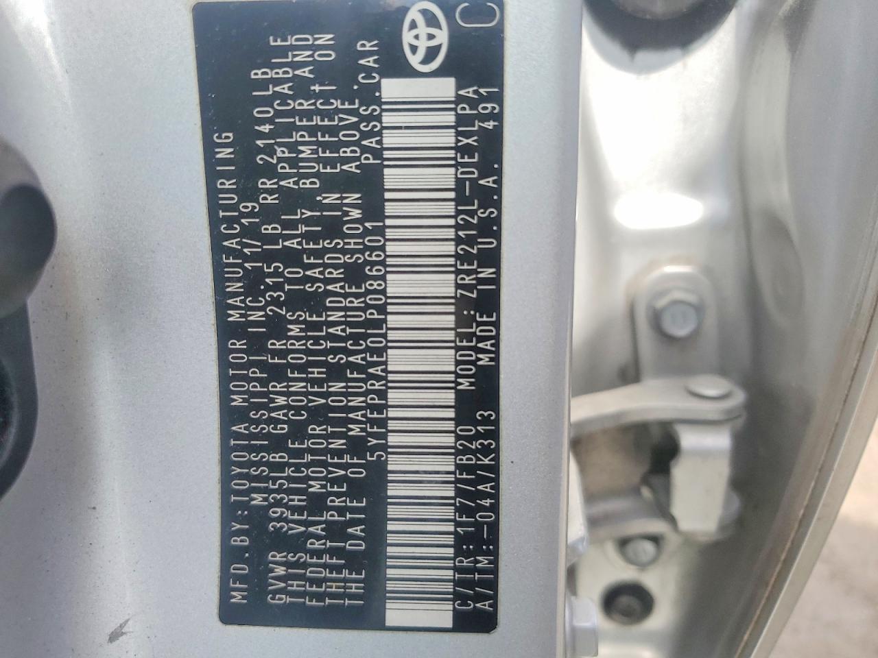 2020 Toyota Corolla VIN 5YFEPRAE0LP086601 photo 12