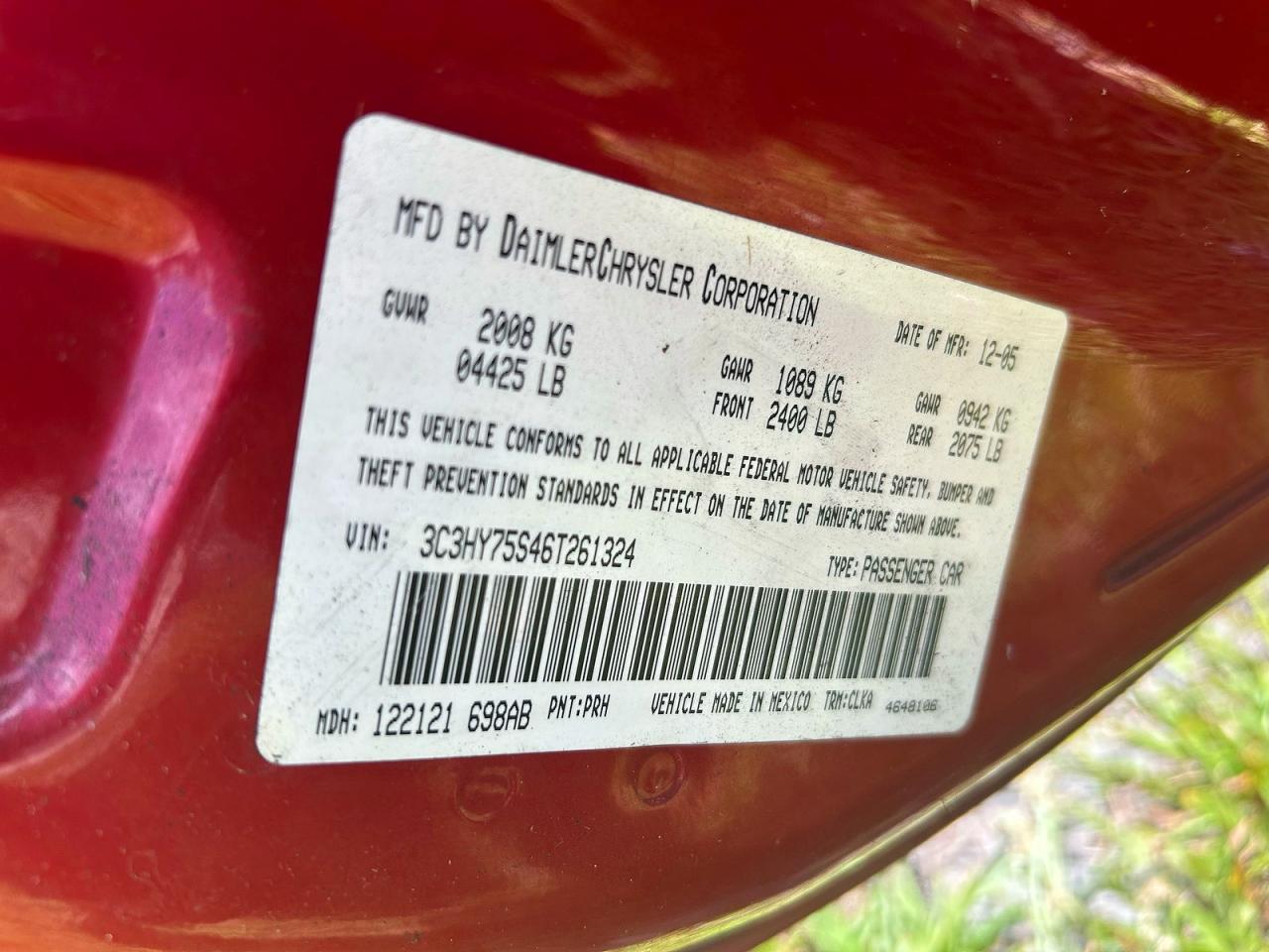 2006 Chrysler Pt cruiser VIN 3C3HY75S46T261324 photo 10