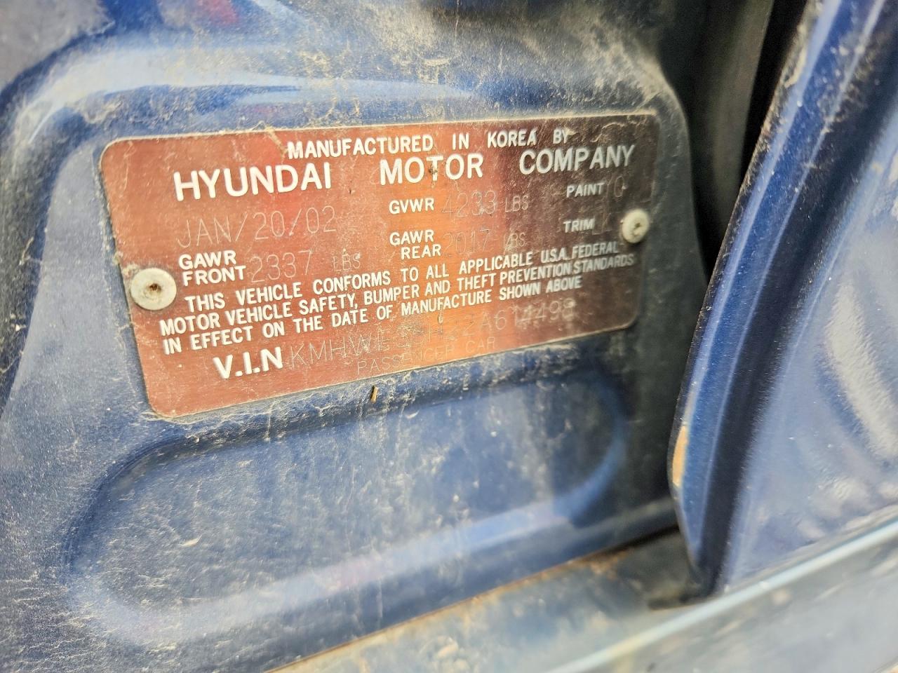 2002 Hyundai Sonata VIN KMHWF35H22A614498 photo 12