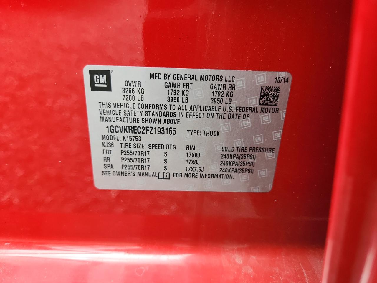 2015 Chevrolet All models VIN 1GCVKREC2FZ193165 photo 12