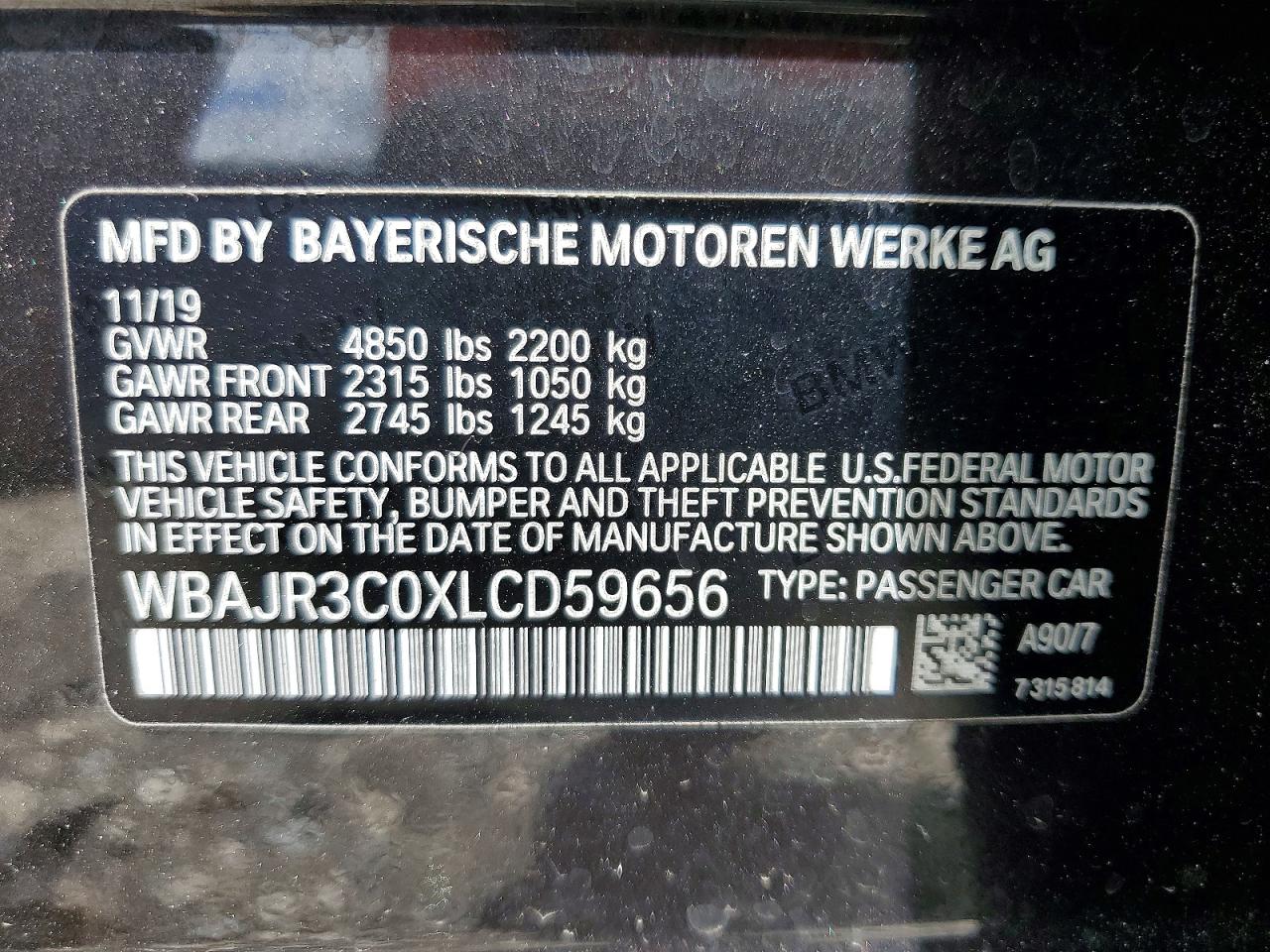 2020 BMW 5 series VIN WBAJR3C0XLCD59656 photo 12