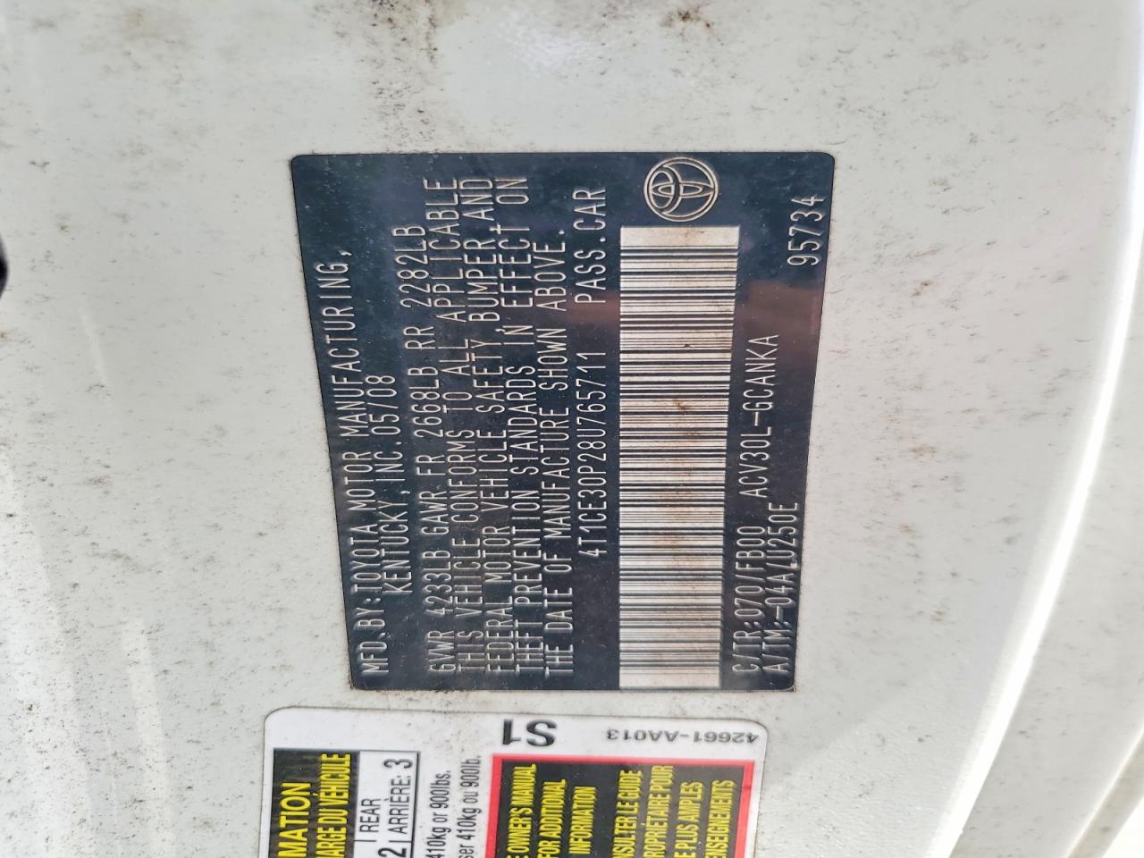 2008 Toyota Camry sola VIN 4T1CE30P28U765711 photo 12