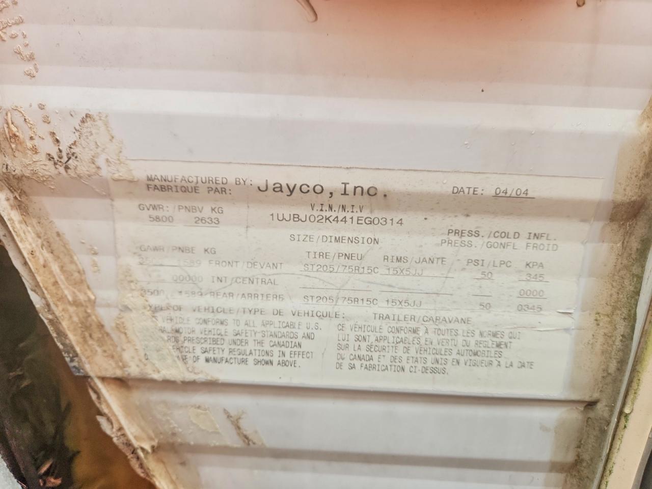 2004 JAYCO All models VIN 1UJBJ02K441EG0314 photo 10