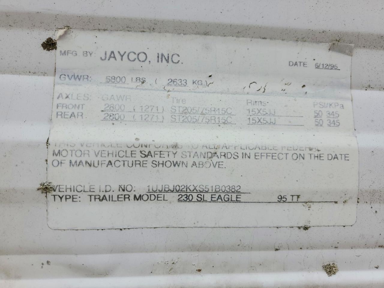 1995 JAYCO All models VIN 1UJBJ02KXS51B0382 photo 10