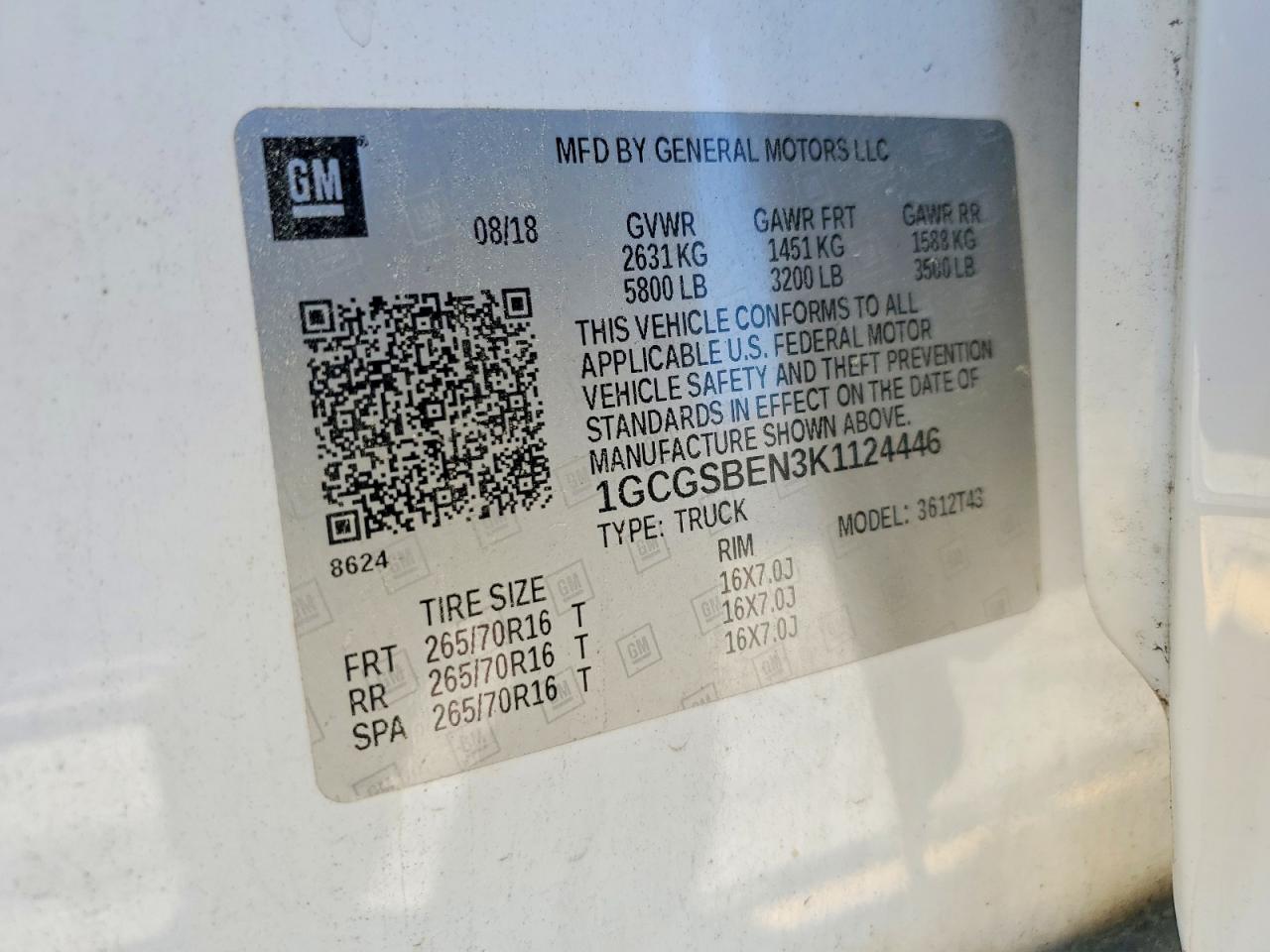 2019 CHEV Colorado VIN 1GCGSBEN3K1124446 photo 12