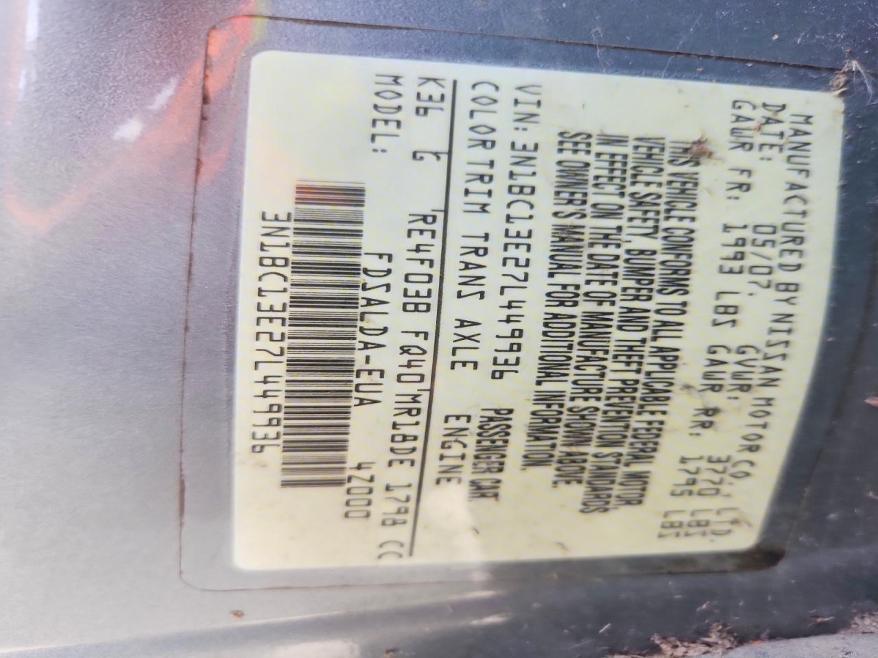 2007 Nissan Versa VIN 3N1BC13E27L449936 photo 12