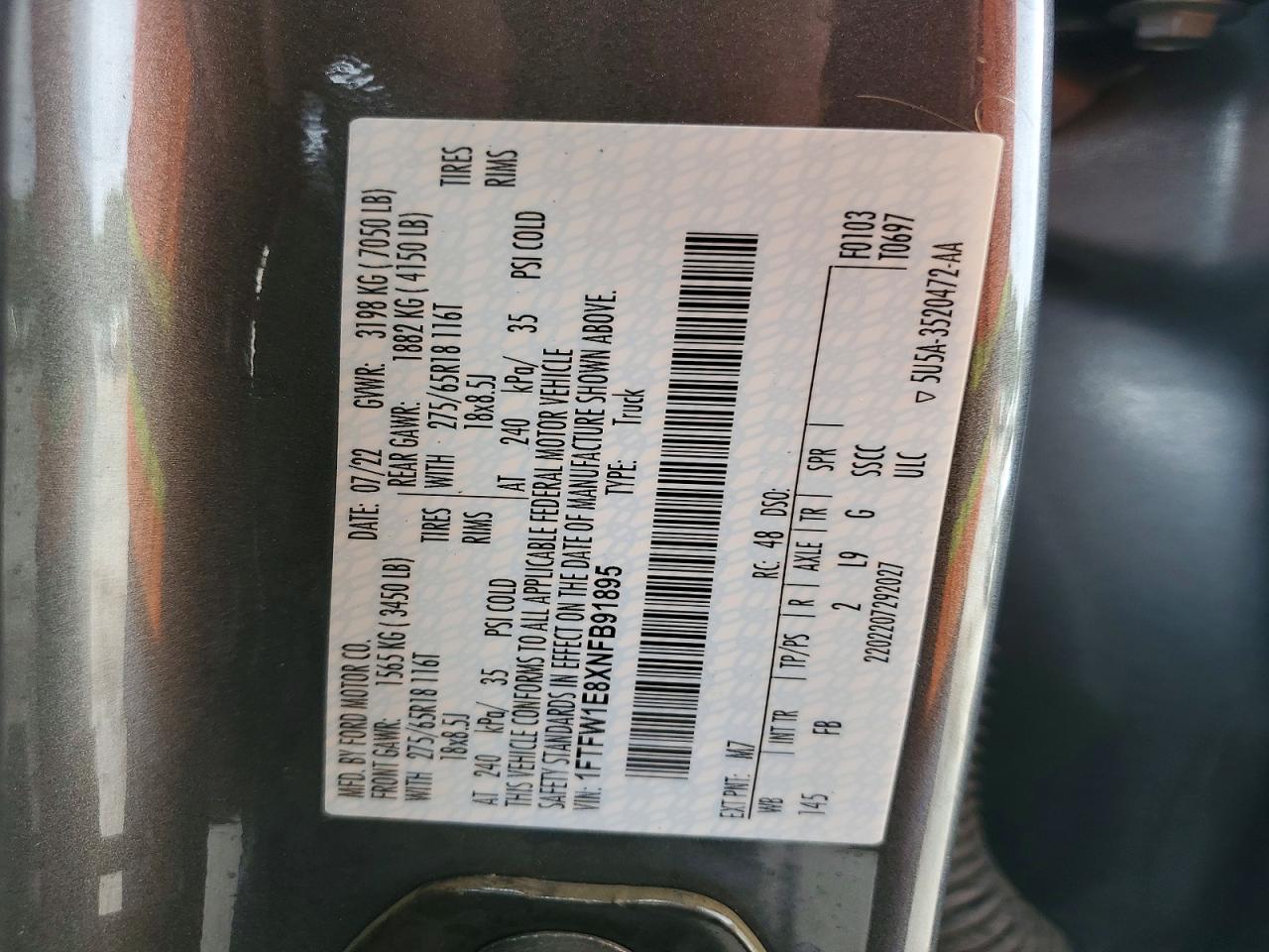 2022 Ford F150 VIN 1FTFW1E8XNFB91895 photo 12