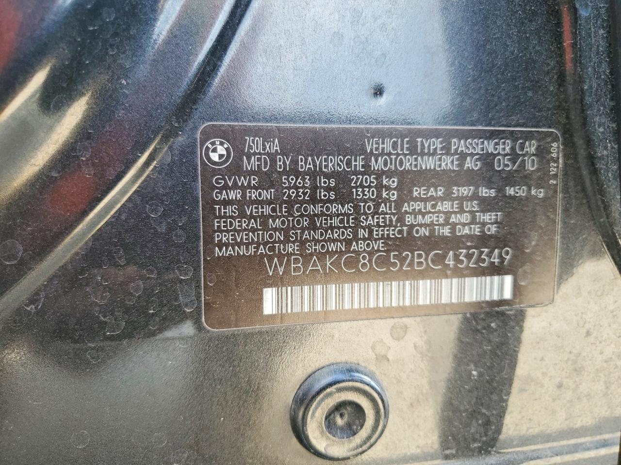 2011 BMW 7 series VIN WBAKC8C52BC432349 photo 12