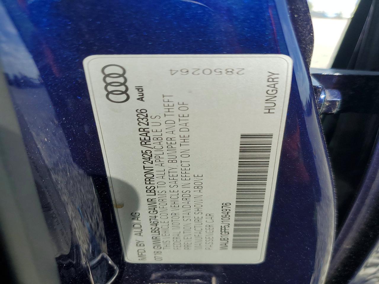 2018 Audi S3 VIN WAUB1GFF5J1094976 photo 12