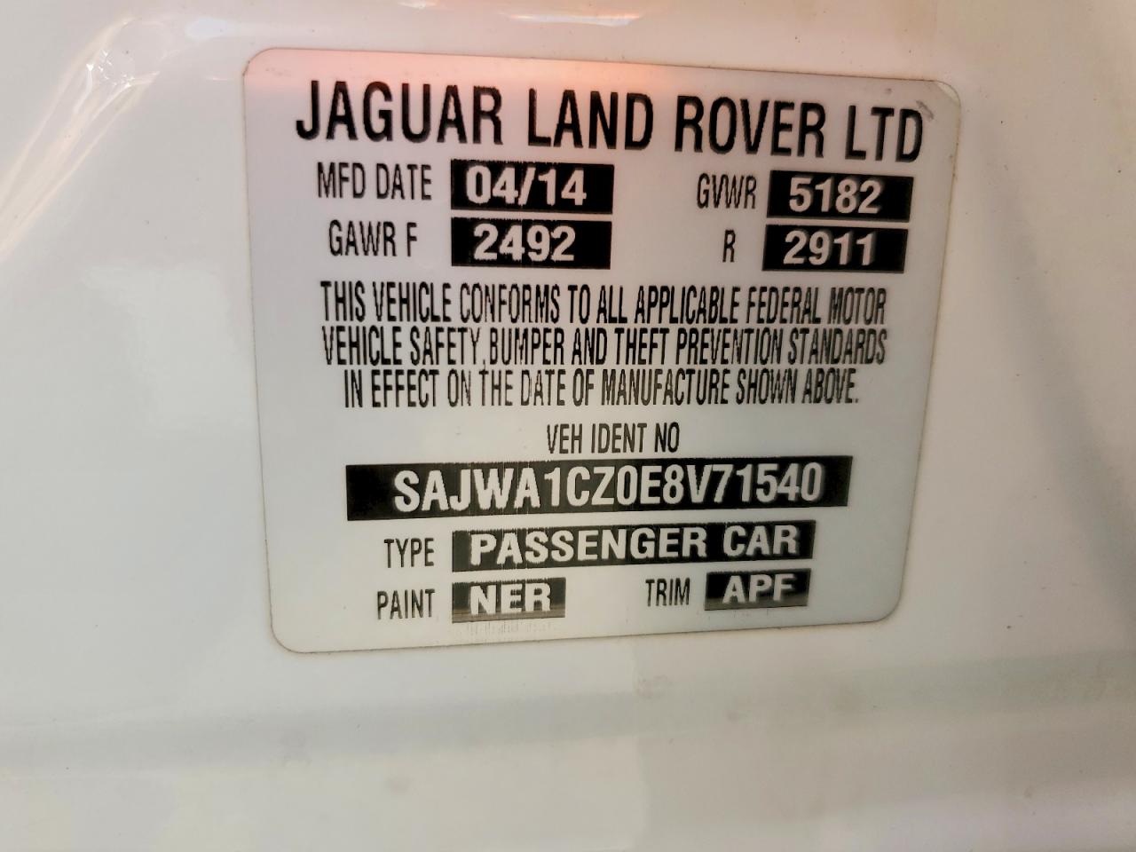 2014 Jaguar Xj VIN SAJWA1CZ0E8V71540 photo 12