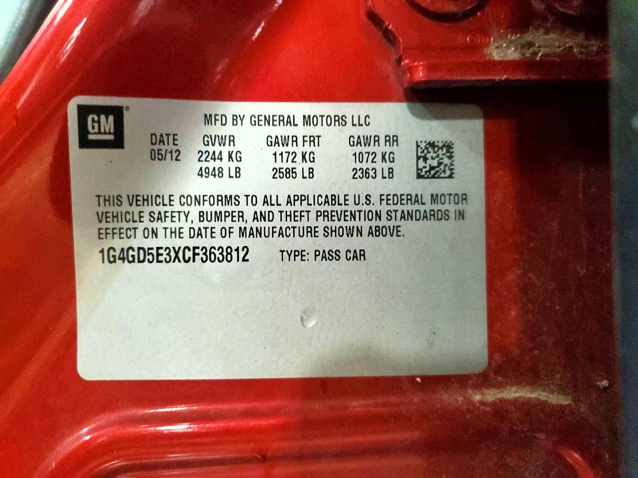 2012 Buick Lacrosse VIN 1G4GD5E3XCF363812 photo 12