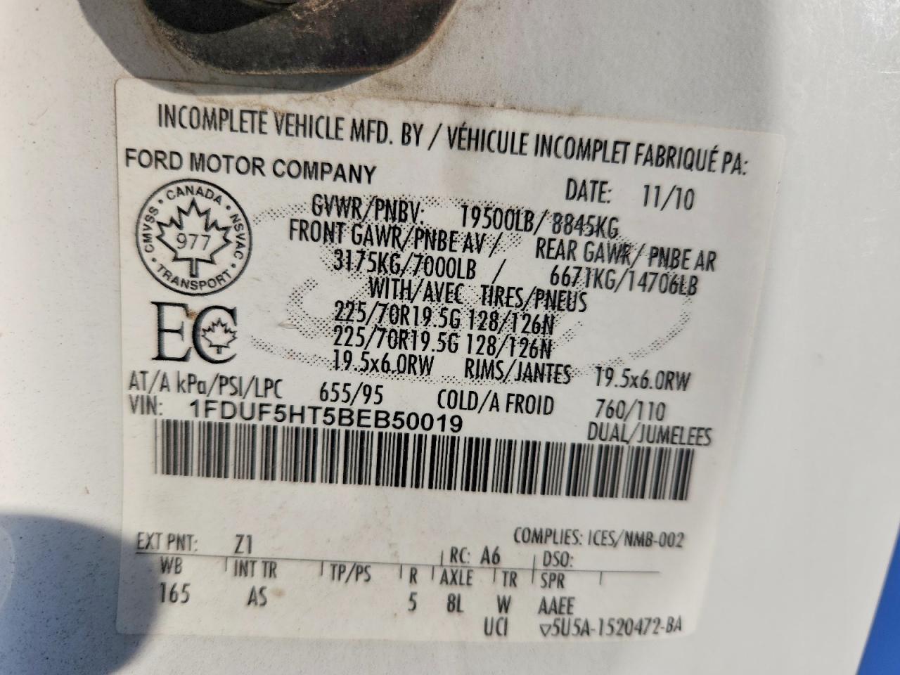 2011 Ford F550 VIN 1FDUF5HT5BEB50019 photo 12