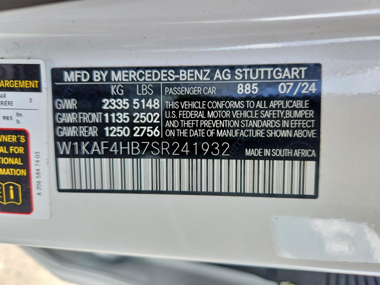 2025 Mercedes-Benz C class VIN W1KAF4HB7SR241932 photo 12