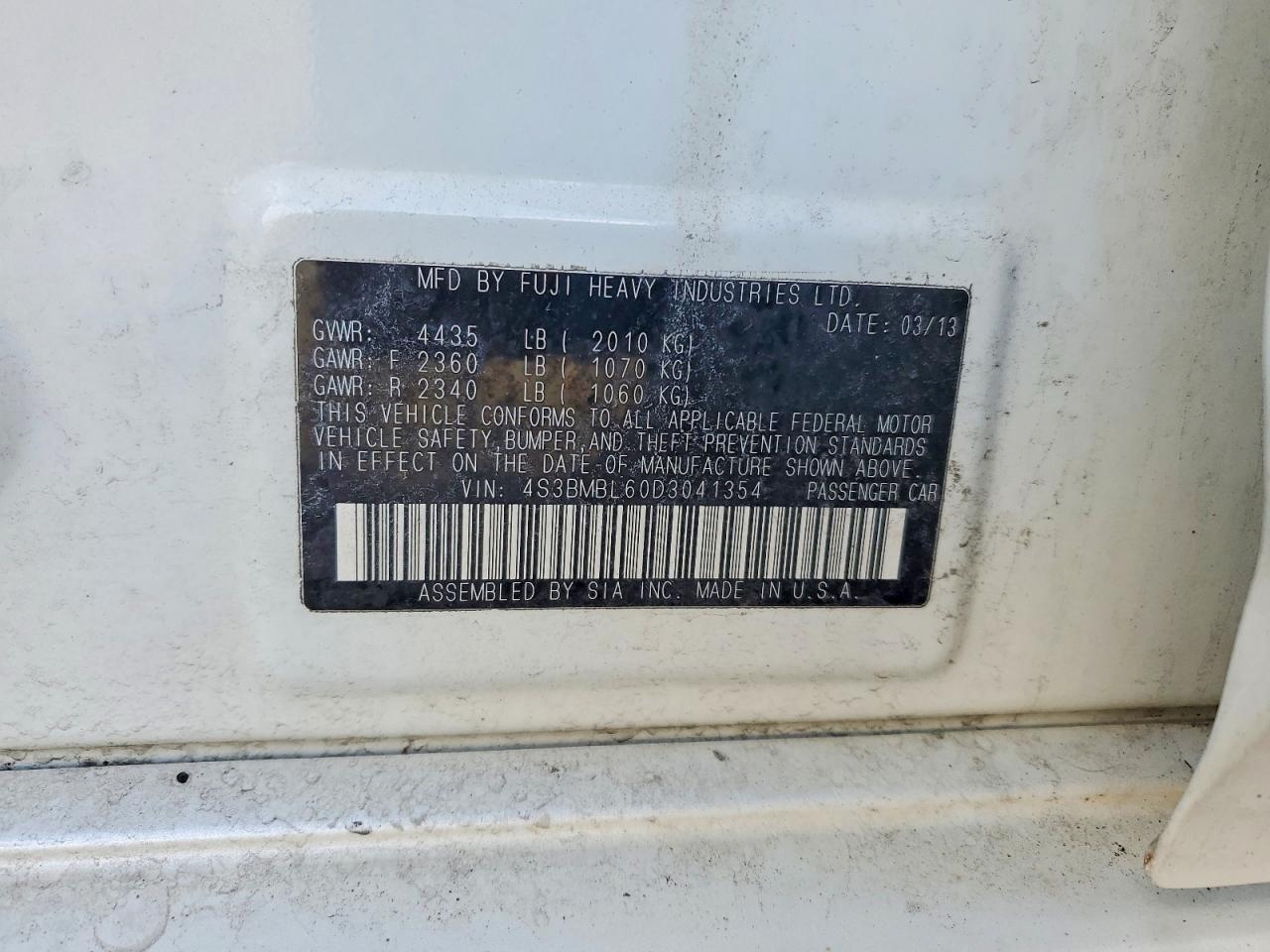 2013 Subaru LEGACY VIN 4S3BMBL60D3041354 photo 12