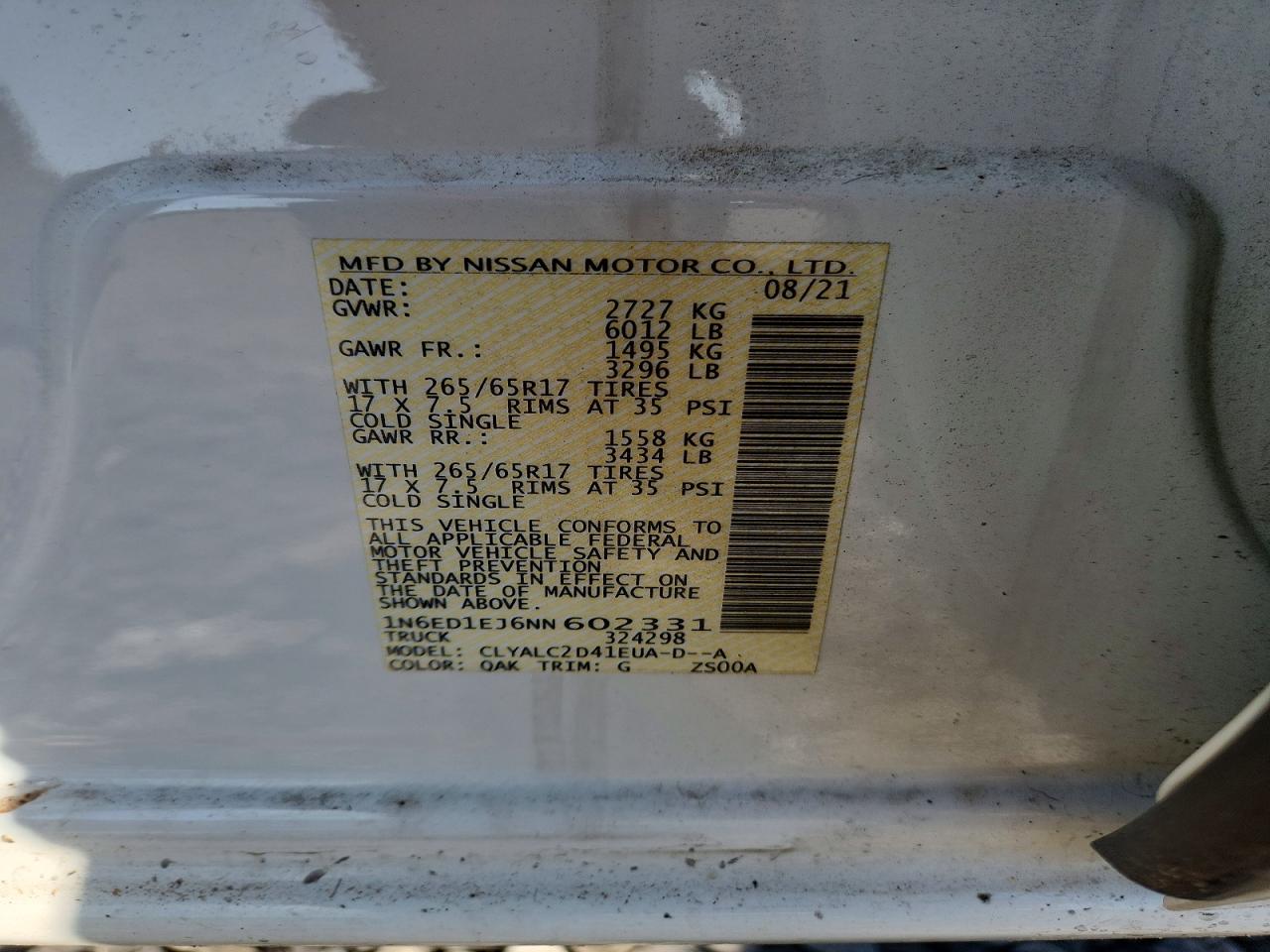 2022 Nissan Frontier VIN 1N6ED1EJ6NN602331 photo 12