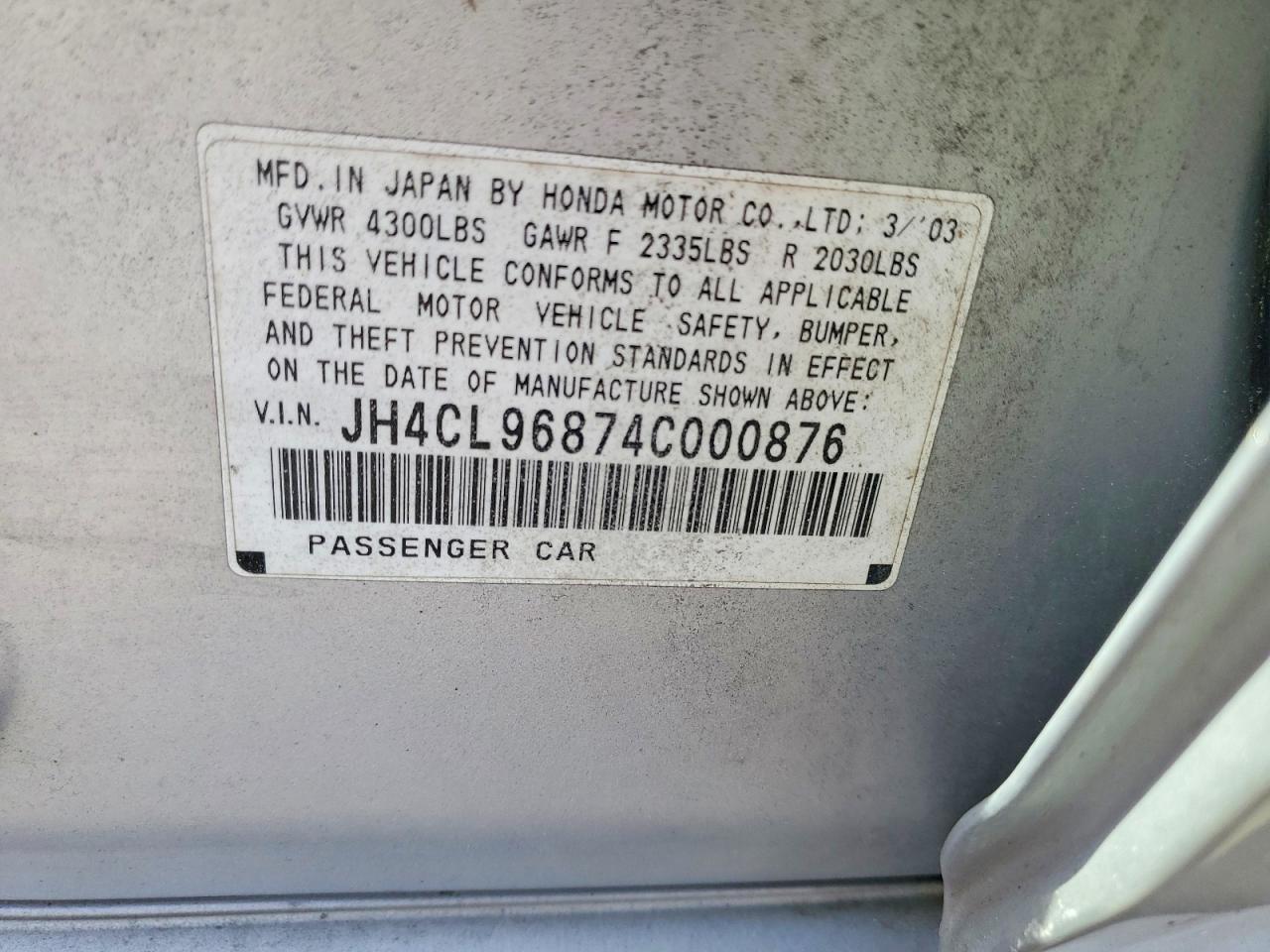 2004 ACURA Tsx VIN JH4CL96874C000876 photo 12