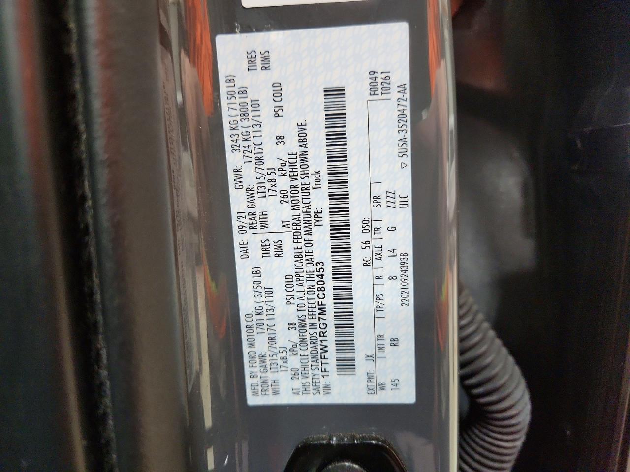 2021 Ford F150 VIN 1FTFW1RG7MFC80453 photo 12