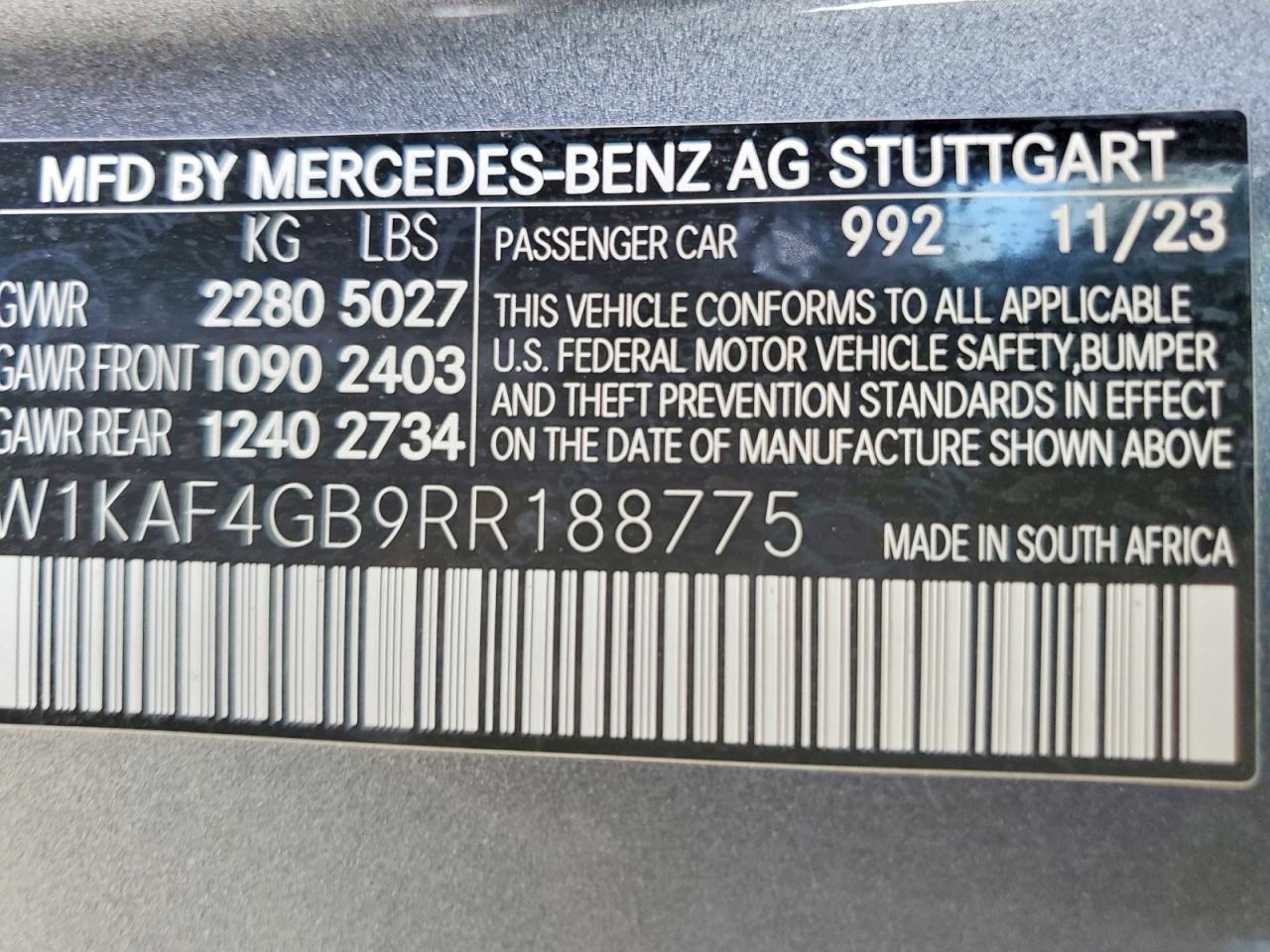 2024 Mercedes-Benz C class VIN W1KAF4GB9RR188775 photo 12