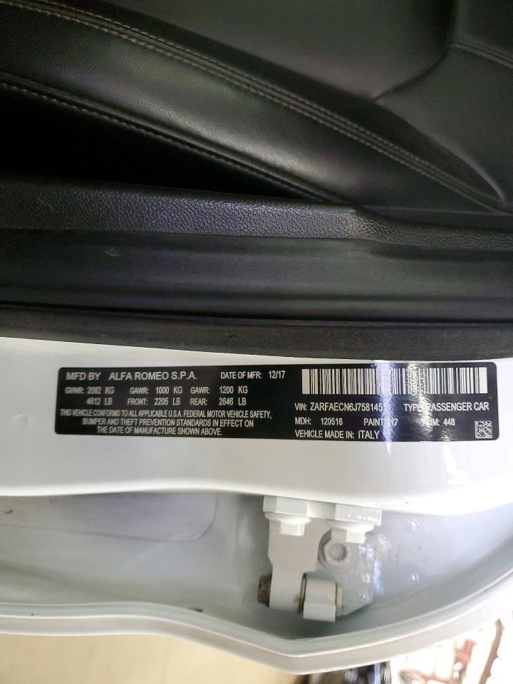 2018 Alfa Giulia VIN ZARFAECN6J7581451 photo 12
