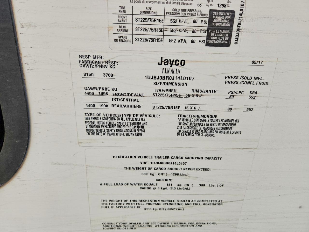 2018 JAYCO All models VIN 1UJBJ0BR0J14L0107 photo 10