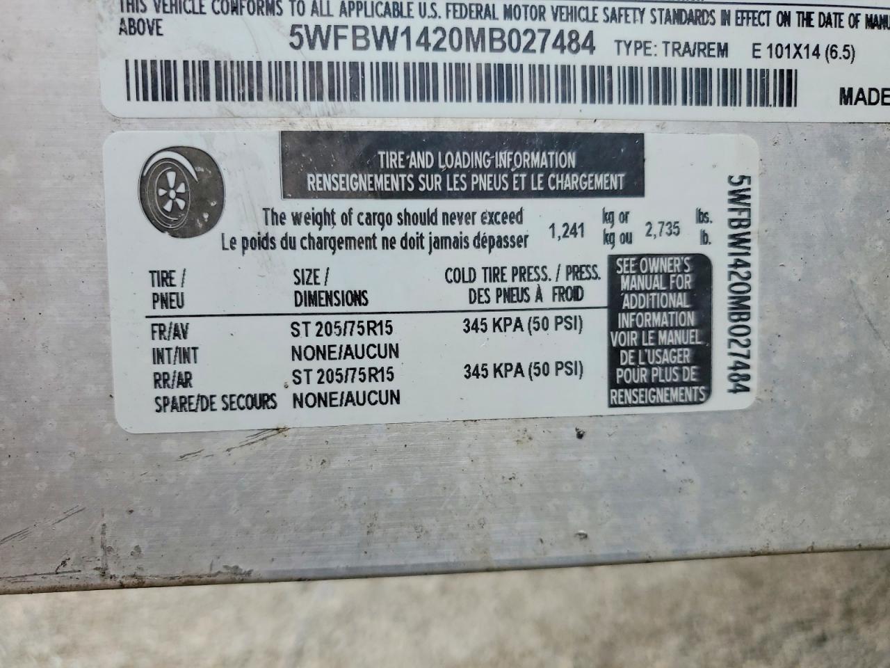 2021 ALCOM E 101X14 ENCLOSED SNOWMOBILE TRAILER VIN 5WFBW1420MB027484 photo 8