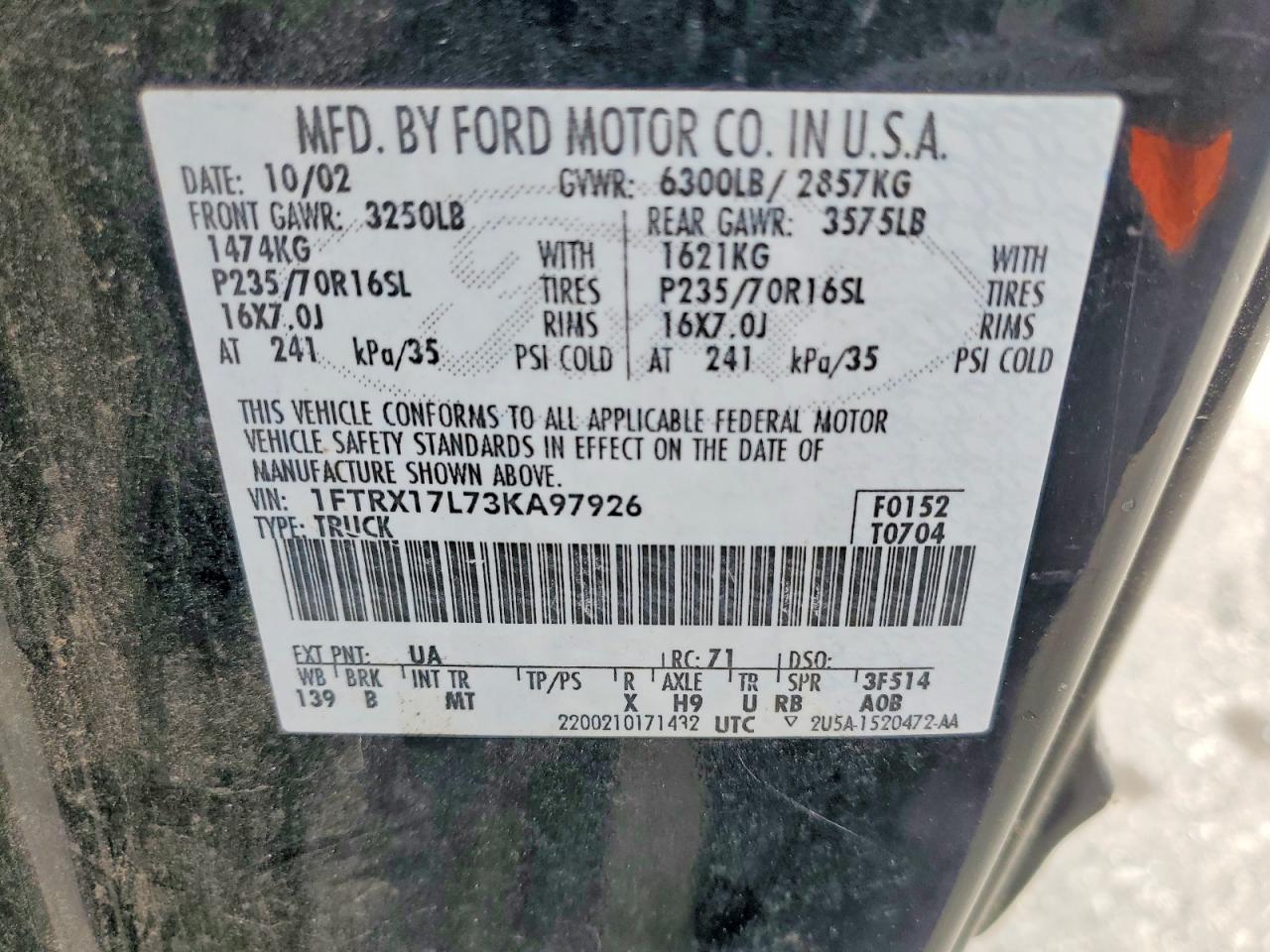 2003 Ford F150 VIN 1FTRX17L73KA97926 photo 12