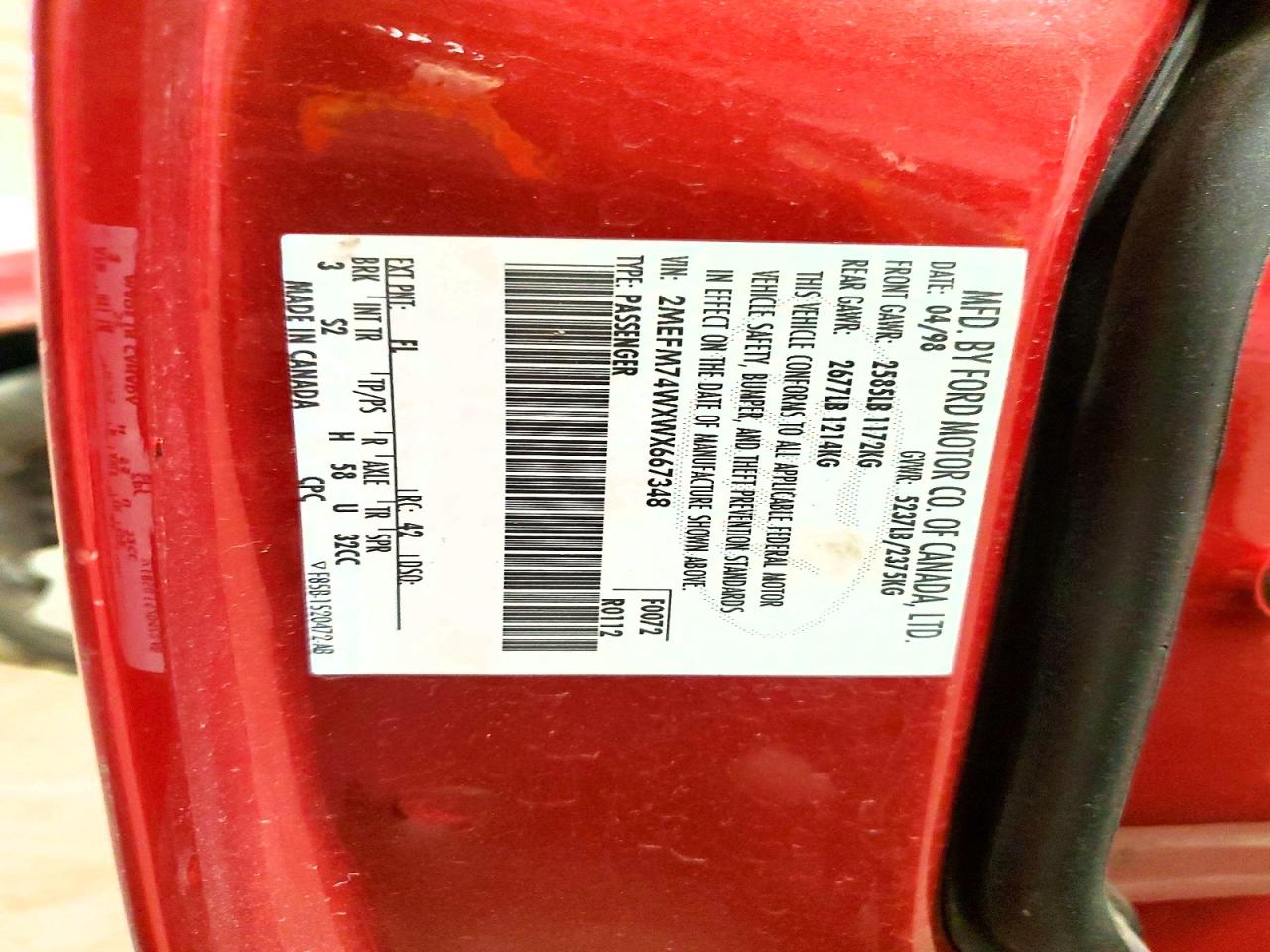 1998 Mercury Grmarquis VIN 2MEFM74WXWX667348 photo 12