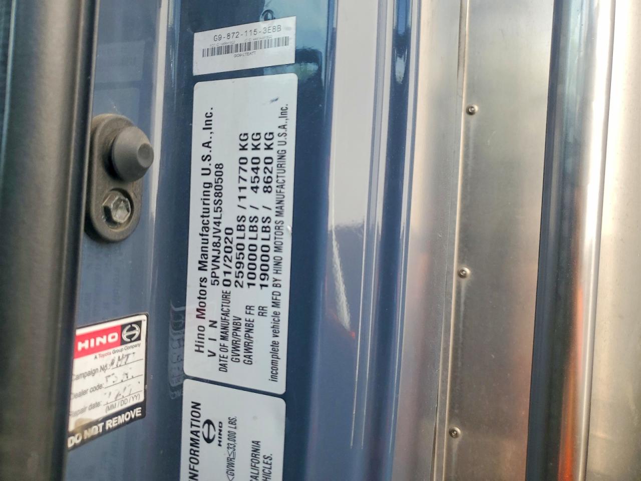 2020 HINO All other VIN 5PVNJ8JV4L5S80508 photo 10
