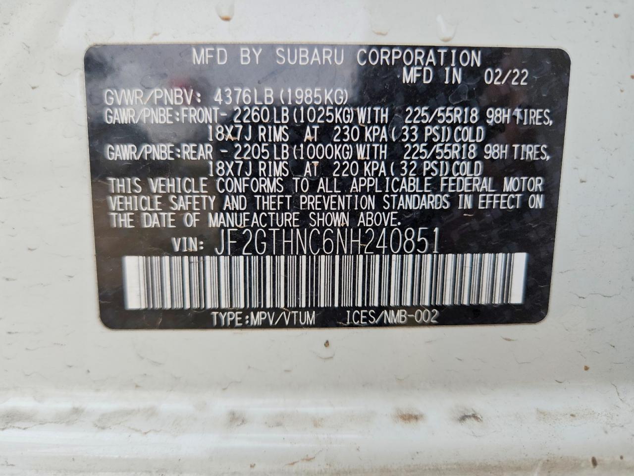 2022 Subaru Crosstrek VIN JF2GTHNC6NH240851 photo 12