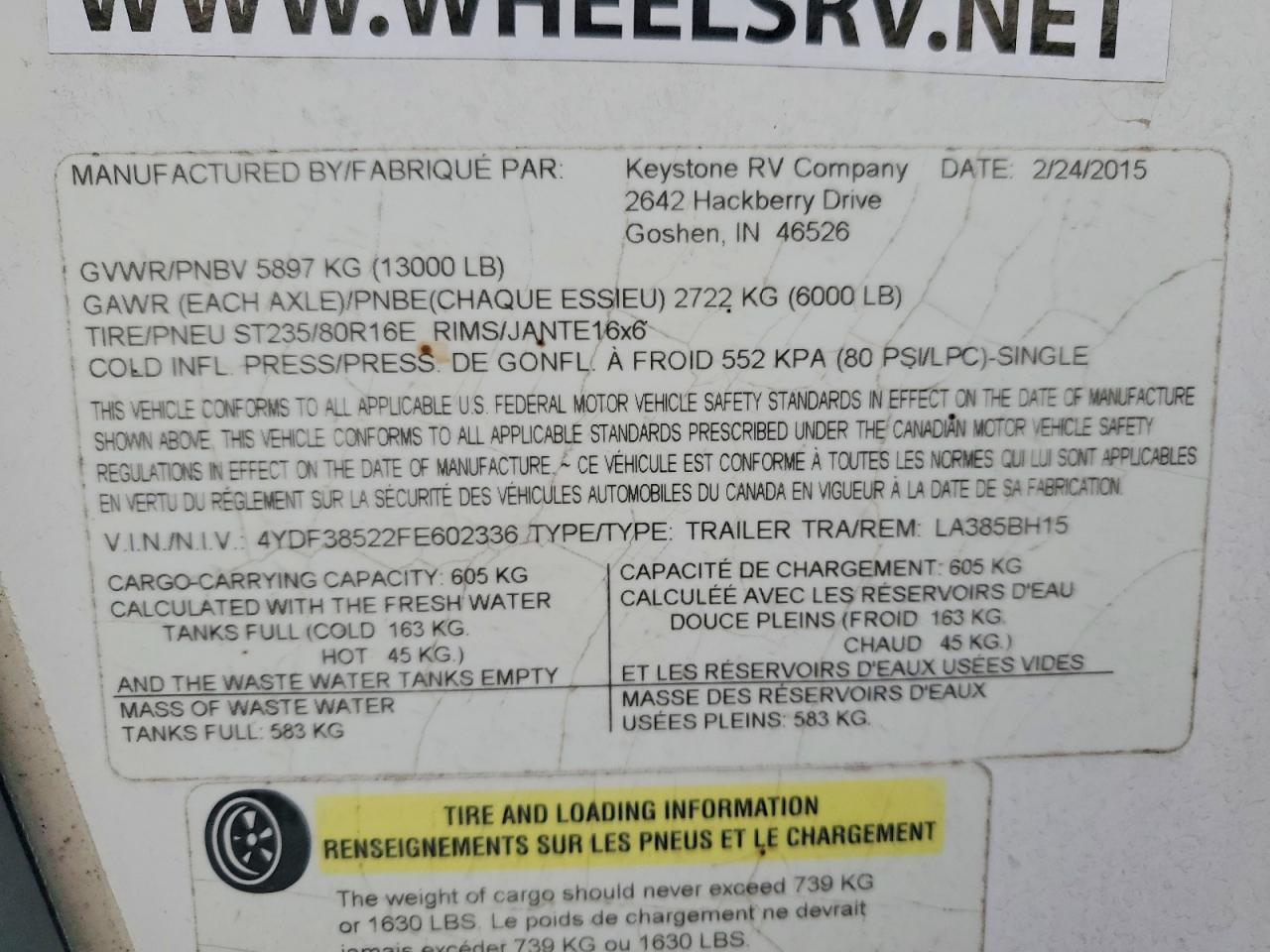 2015 KEYSTONE Laredo ser VIN 4YDF38522FE602336 photo 10