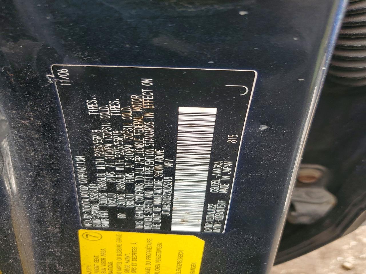 2007 LEXUS Rx350 VIN JTJHK31U272025218 photo 12