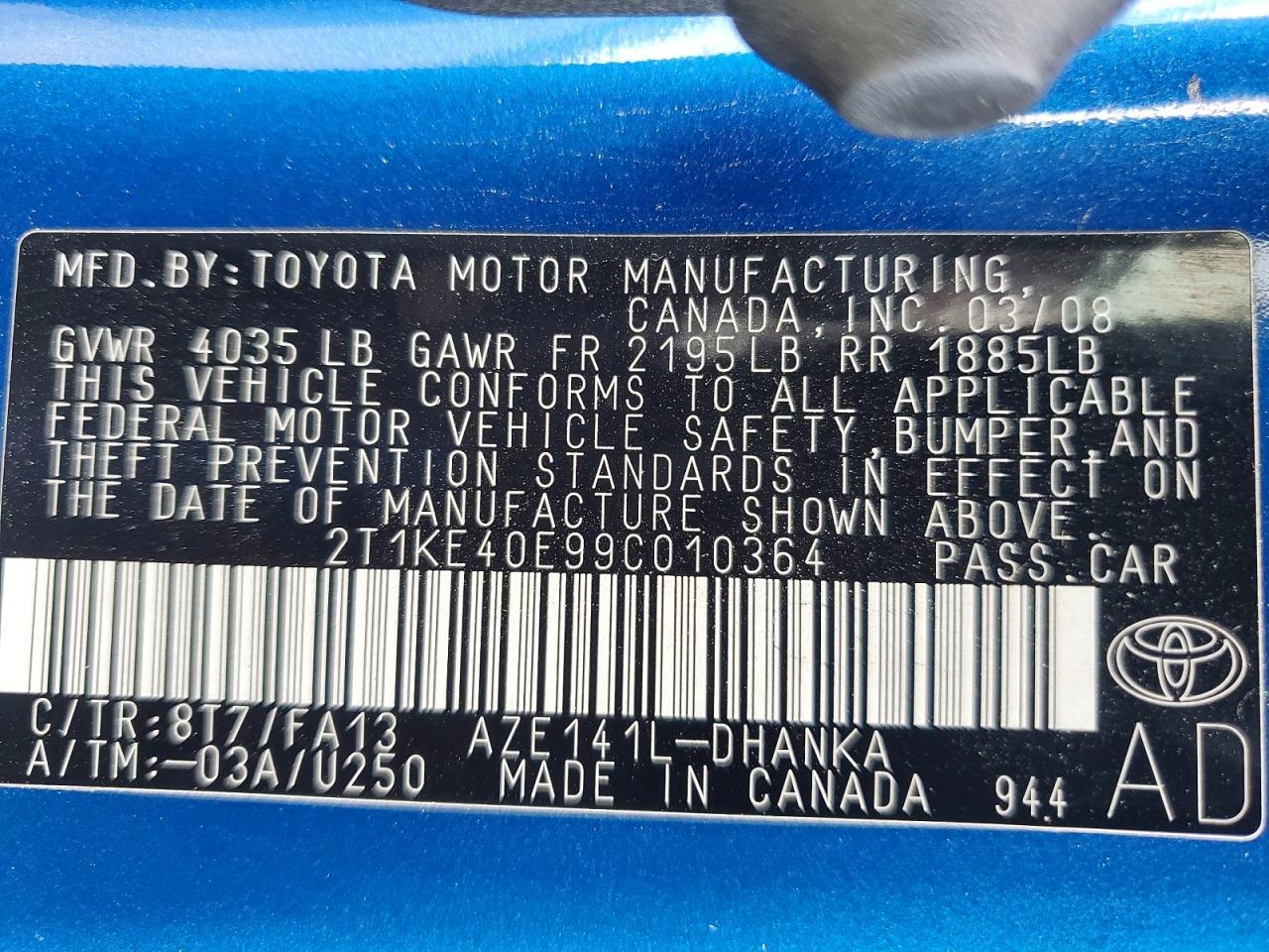 2009 TOYOTA Corolla VIN 2T1KE40E99C010364 photo 12