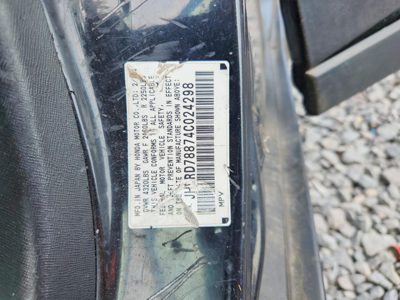 2004 HONDA Crv VIN JHLRD78874C024298 photo 12