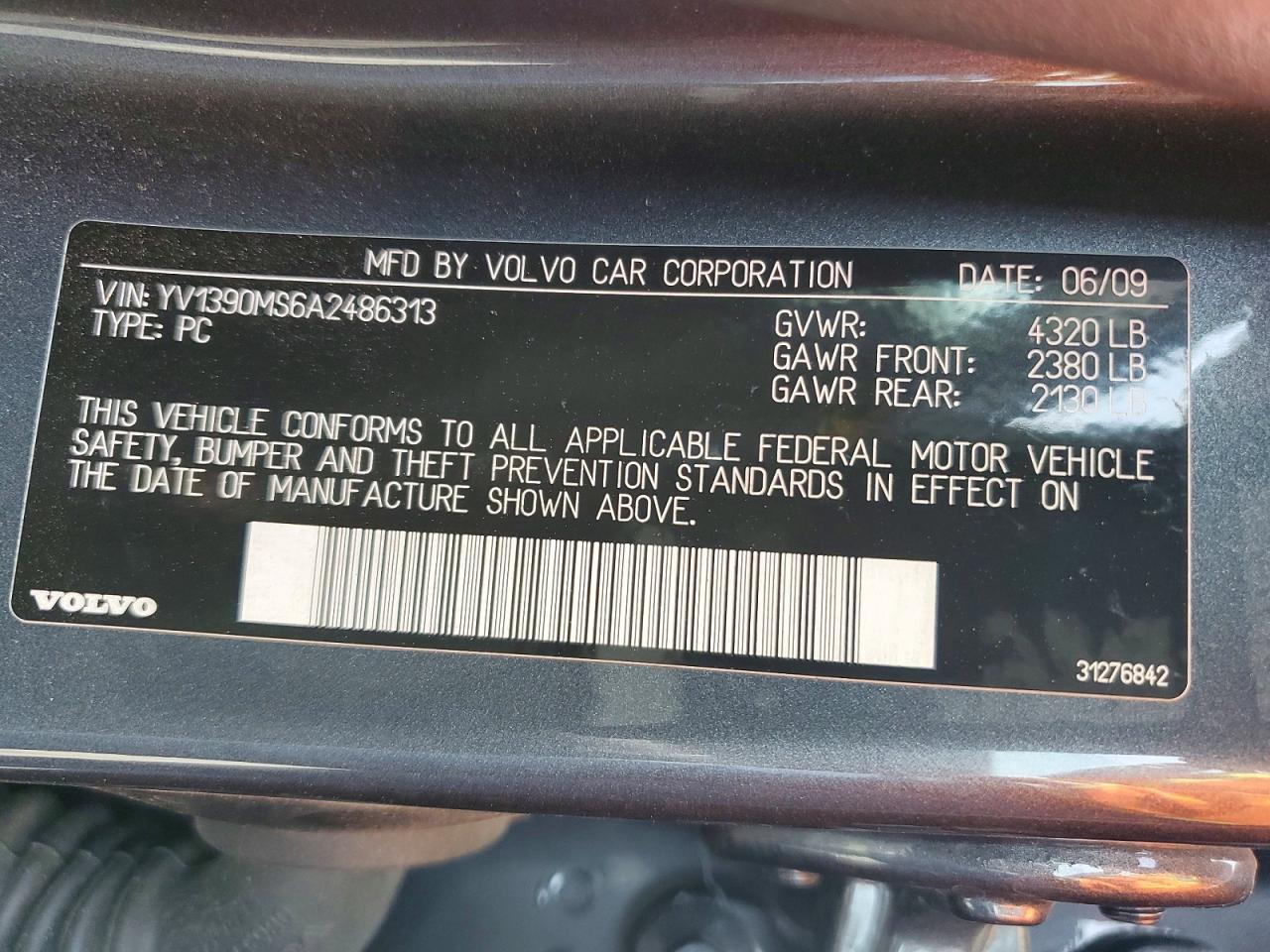 2010 Volvo S40 VIN YV1390MS6A2486313 photo 12