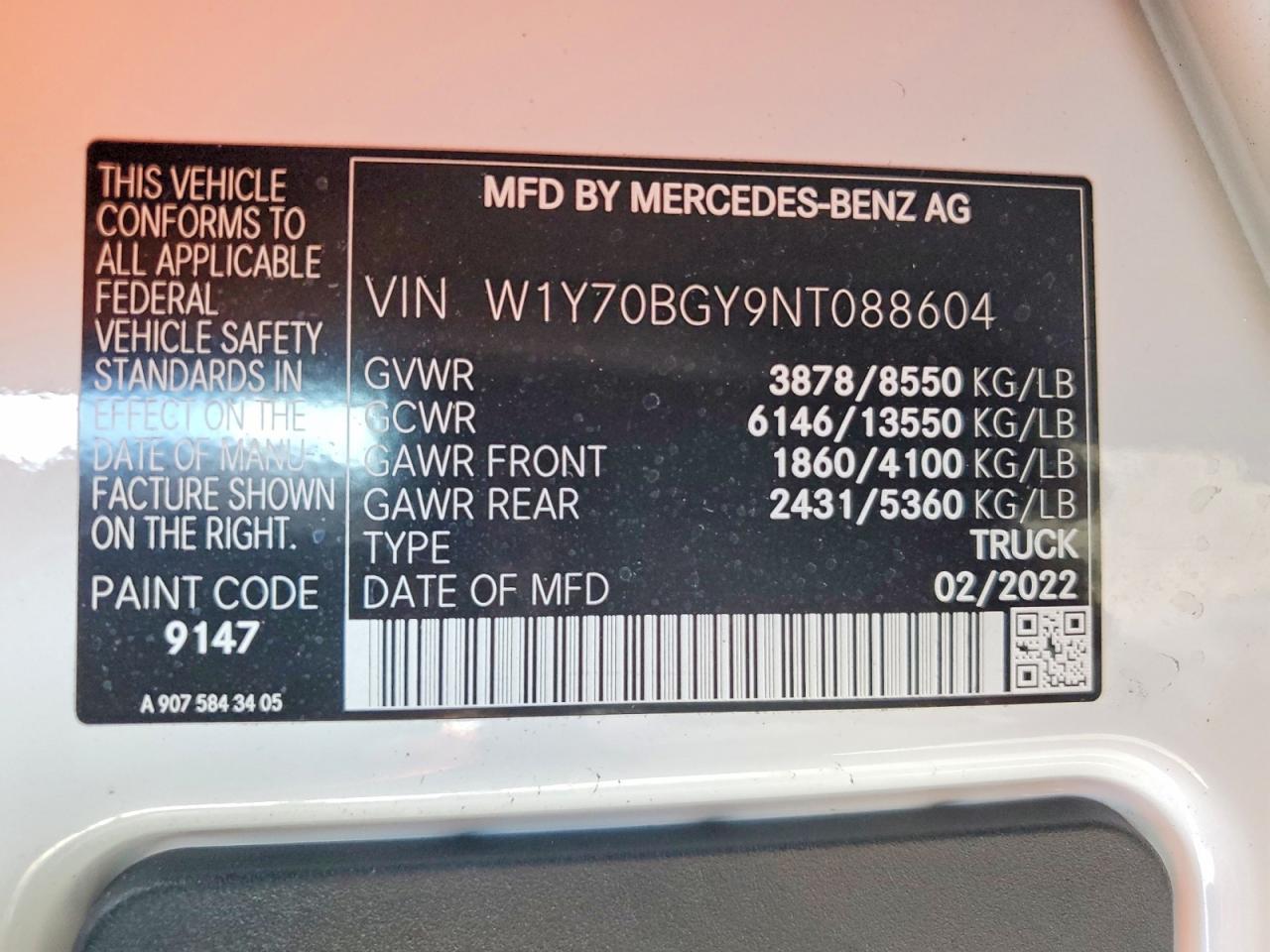 2022 Mercedes-Benz Sprinter VIN W1Y70BGY9NT088604 photo 12