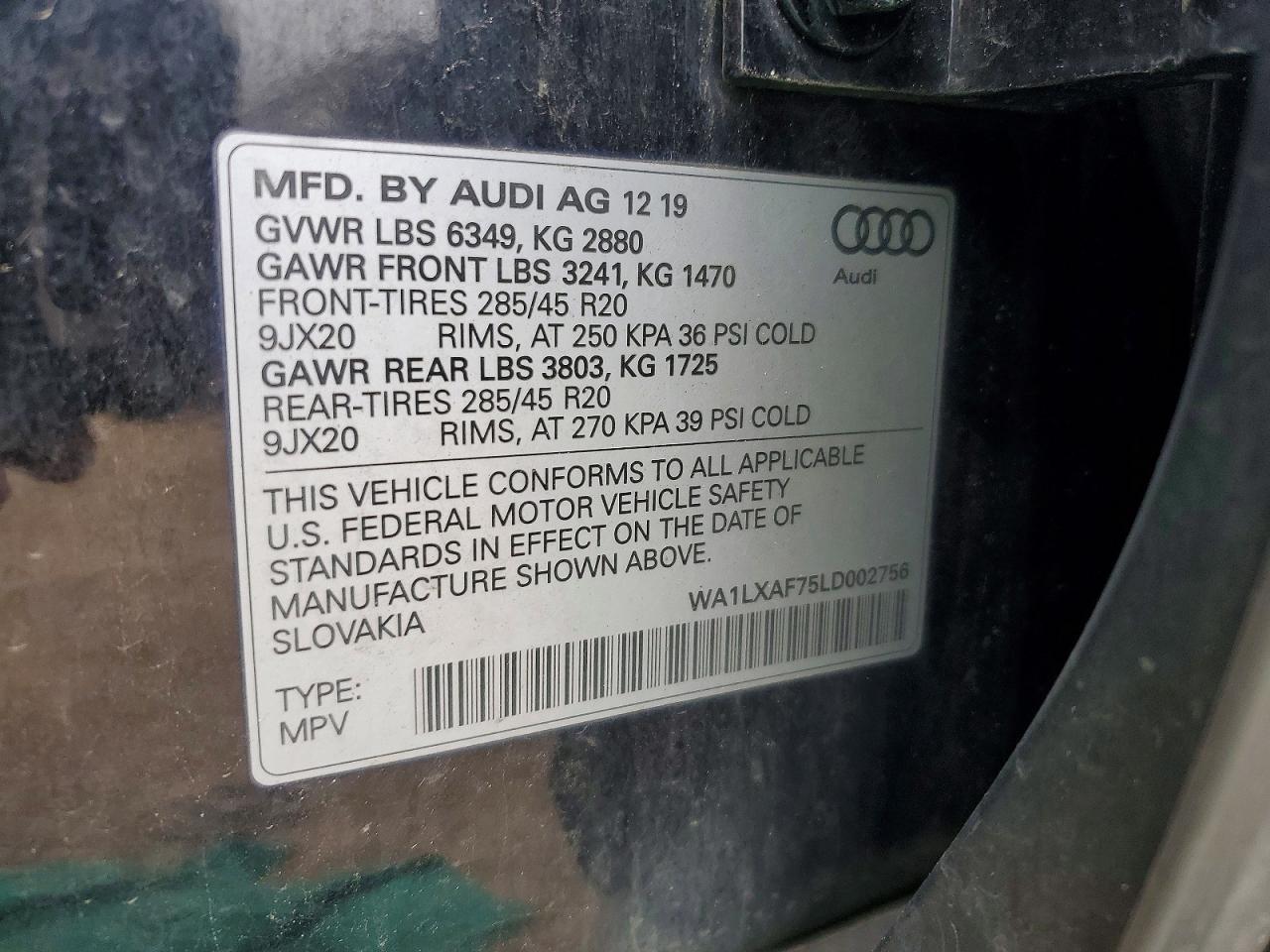 2020 Audi Q7 VIN WA1LXAF75LD002756 photo 12