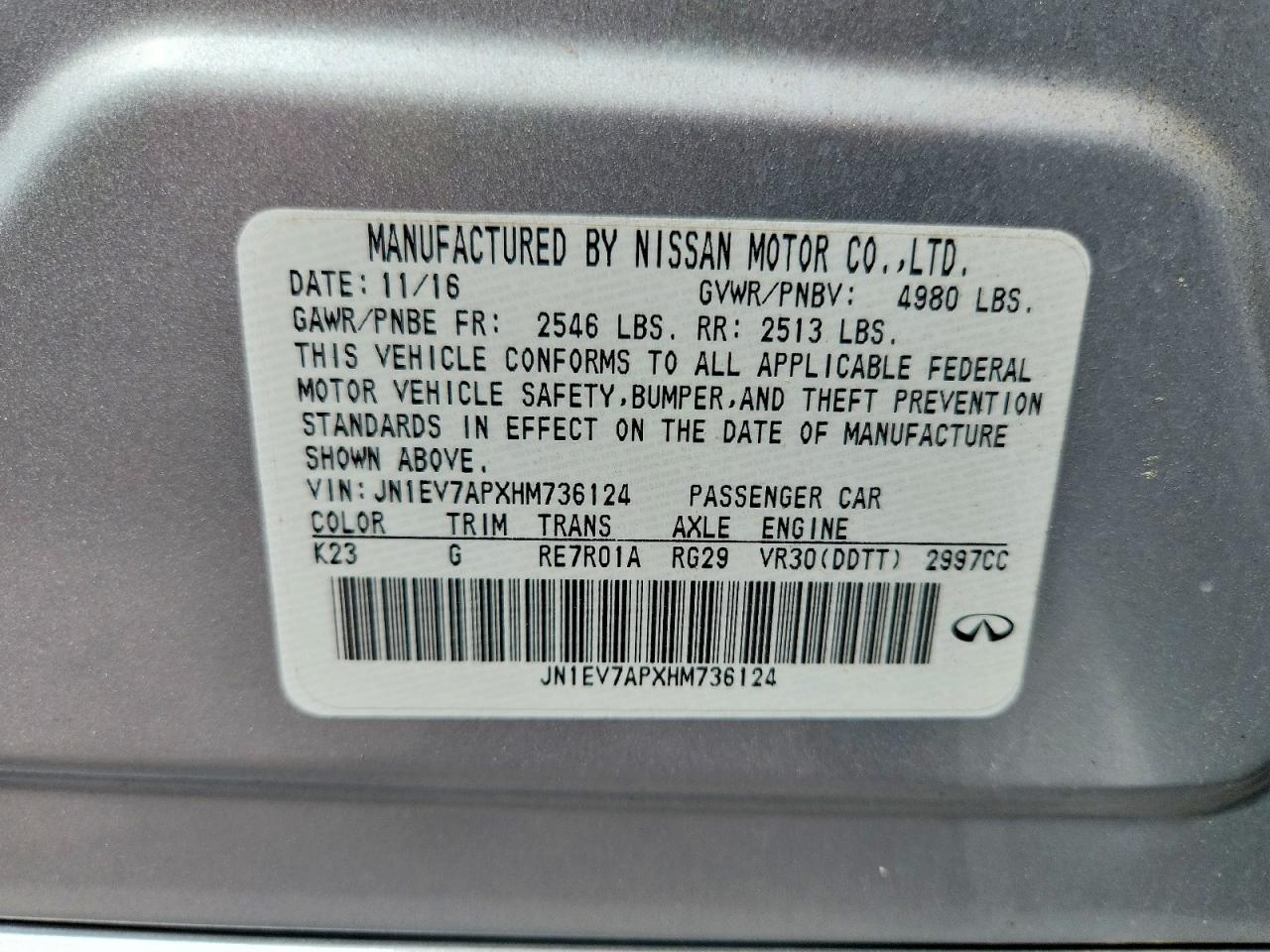 2017 Infiniti Q50 3.0t p VIN JN1EV7APXHM736124 photo 12