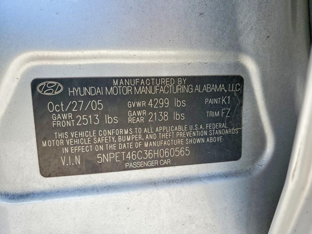 2006 Hyundai Sonata VIN 5NPET46C36H060565 photo 12