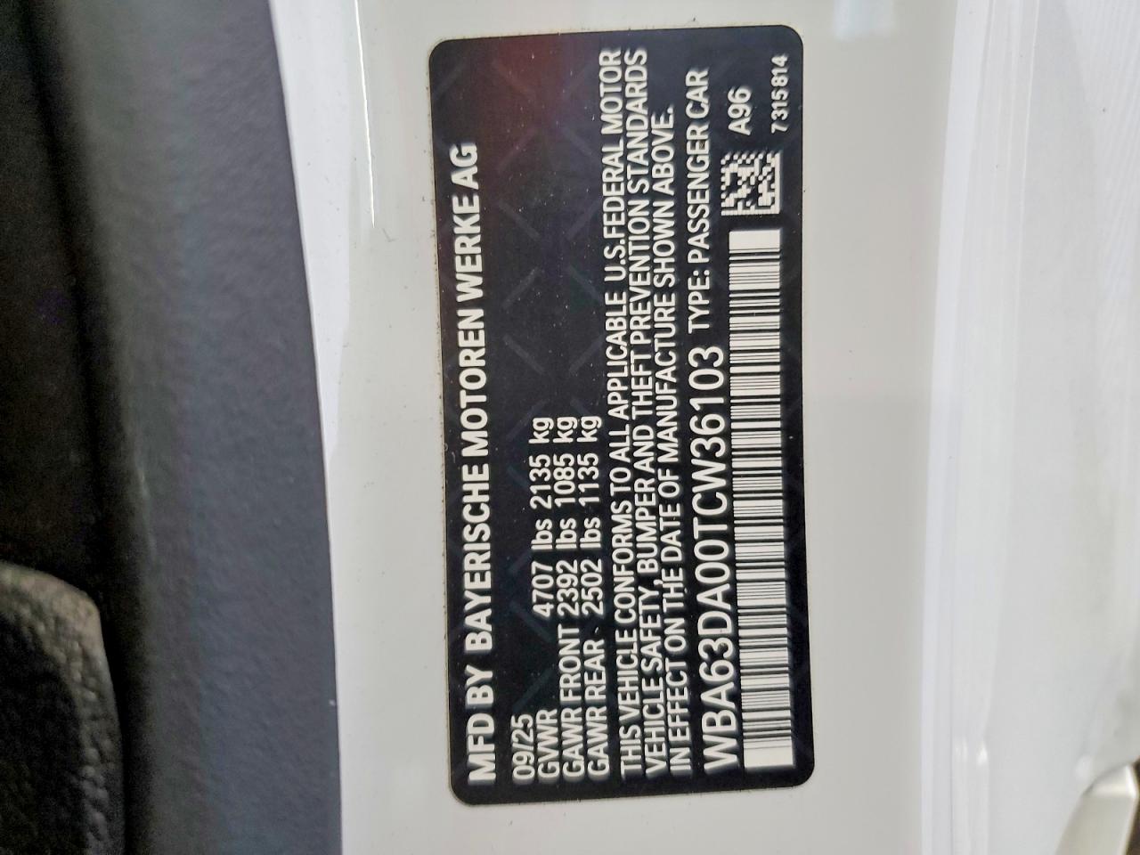 2026 BMW 4 series VIN WBA63DA00TCW36103 photo 12