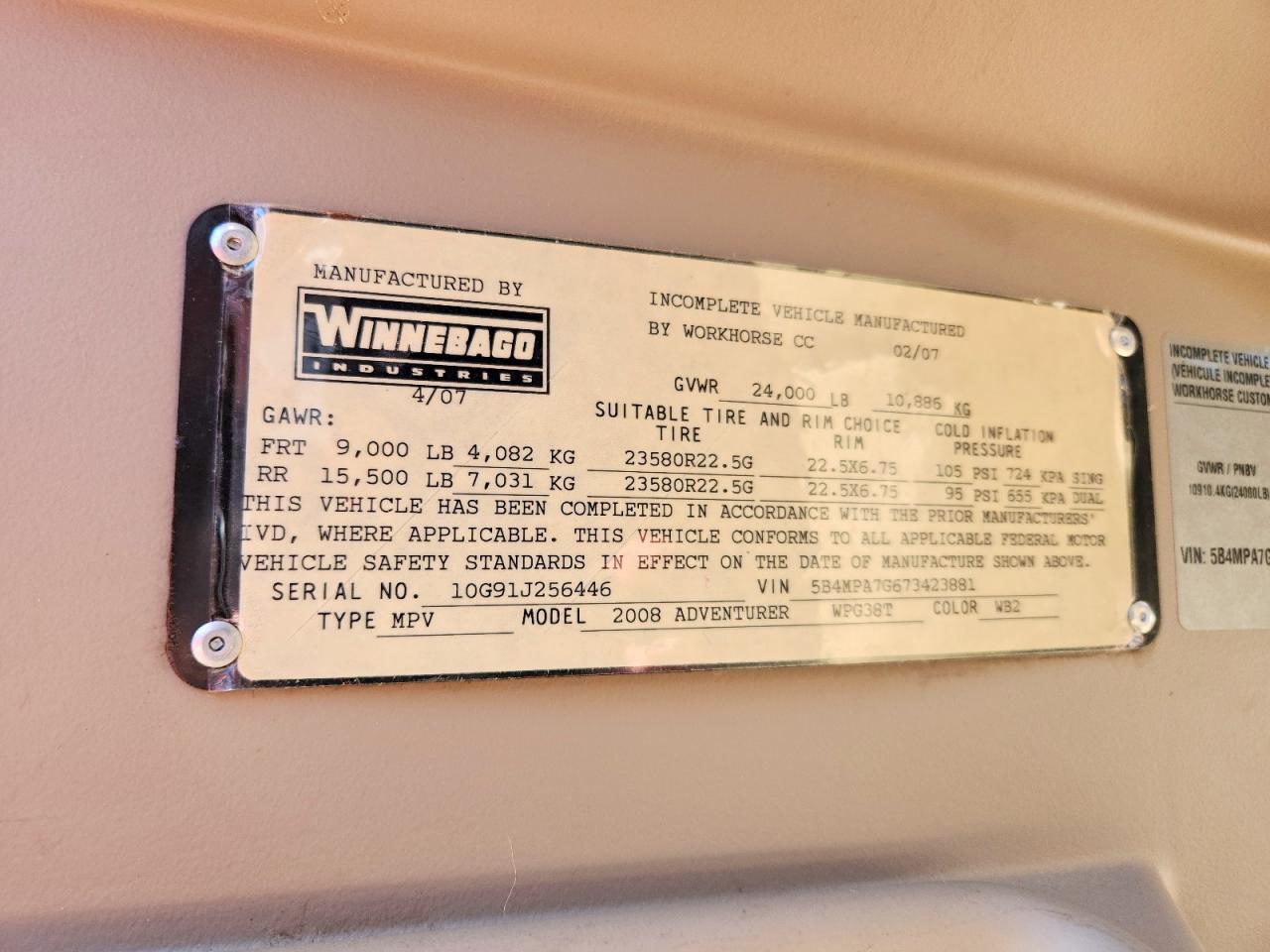 2008 WINNEBAGO All other VIN 5B4MPA7G673423881 photo 10