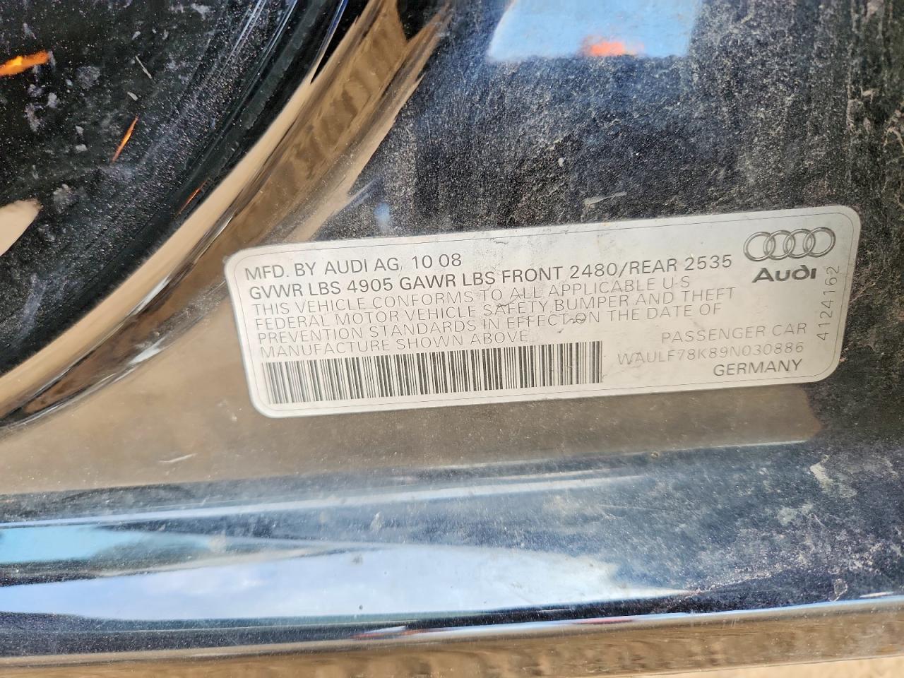 2009 Audi A4 VIN WAULF78K89N030886 photo 12