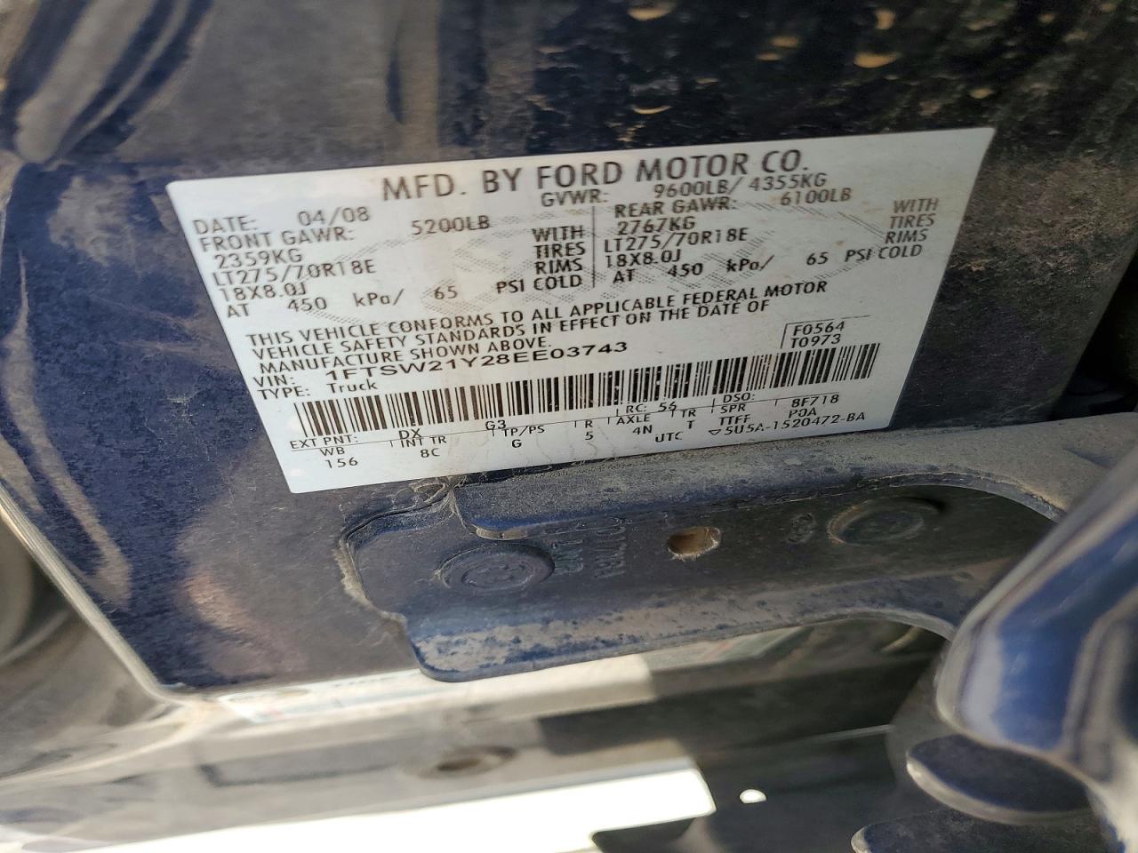 2008 Ford F250 VIN 1FTSW21Y28EE03743 photo 12