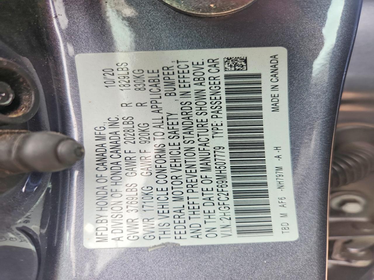 2021 Honda Civic VIN 2HGFC2F69MH507779 photo 12