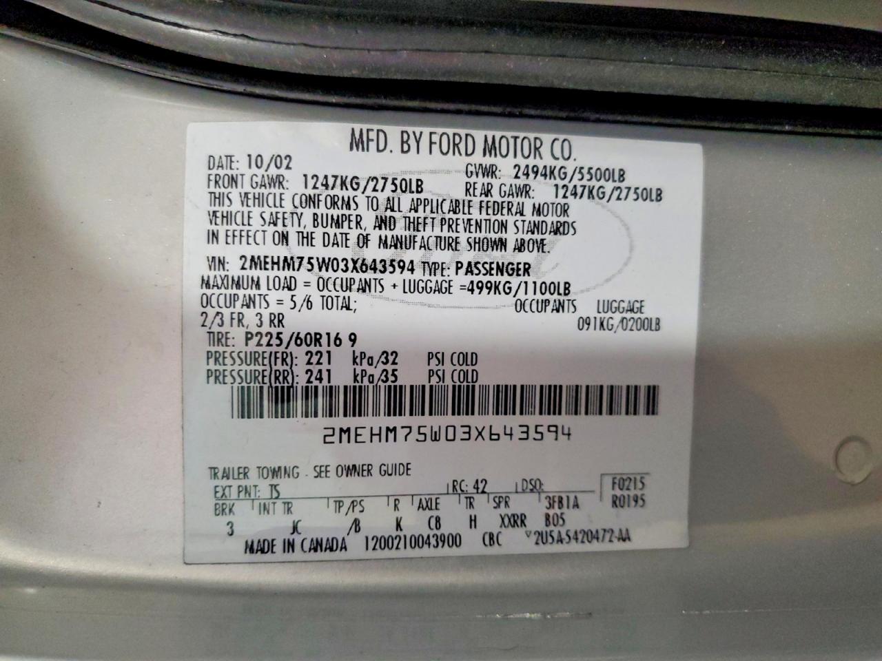 2003 Mercury Grmarquis VIN 2MEHM75W03X643594 photo 12