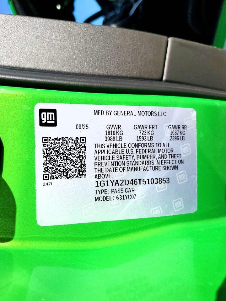 2026 CHEVROLET Corvette VIN 1G1YA2D46T5103853 photo 12